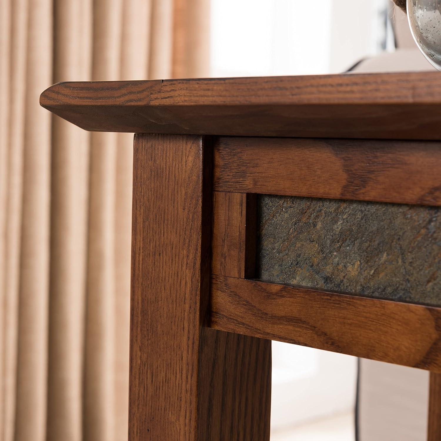 image:imageLeick Home 11407 Empiria One Drawer Side Table Walnut and Foundry BronzeRustic Oak