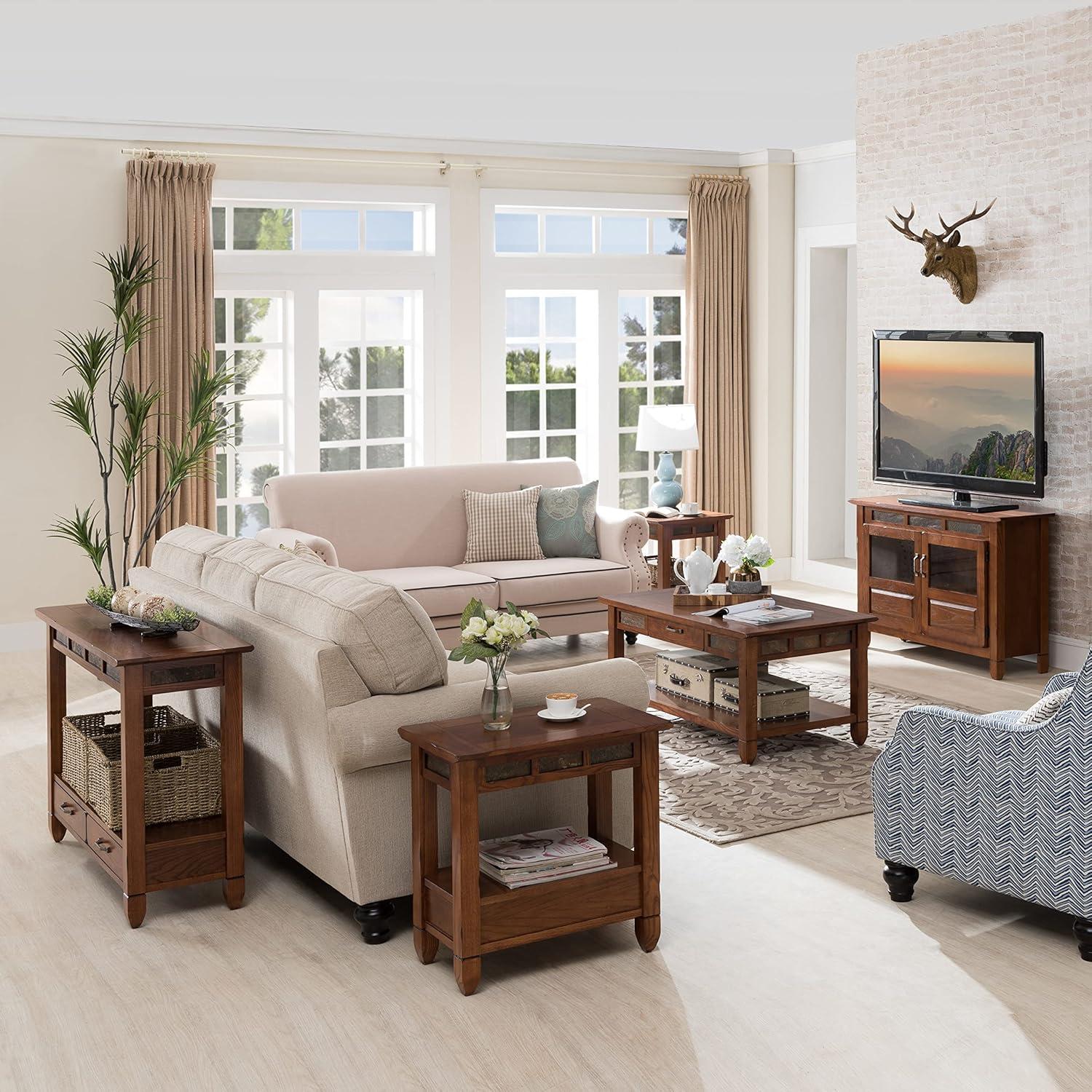 image:imageLeick Home 11407 Empiria One Drawer Side Table Walnut and Foundry BronzeRustic Oak
