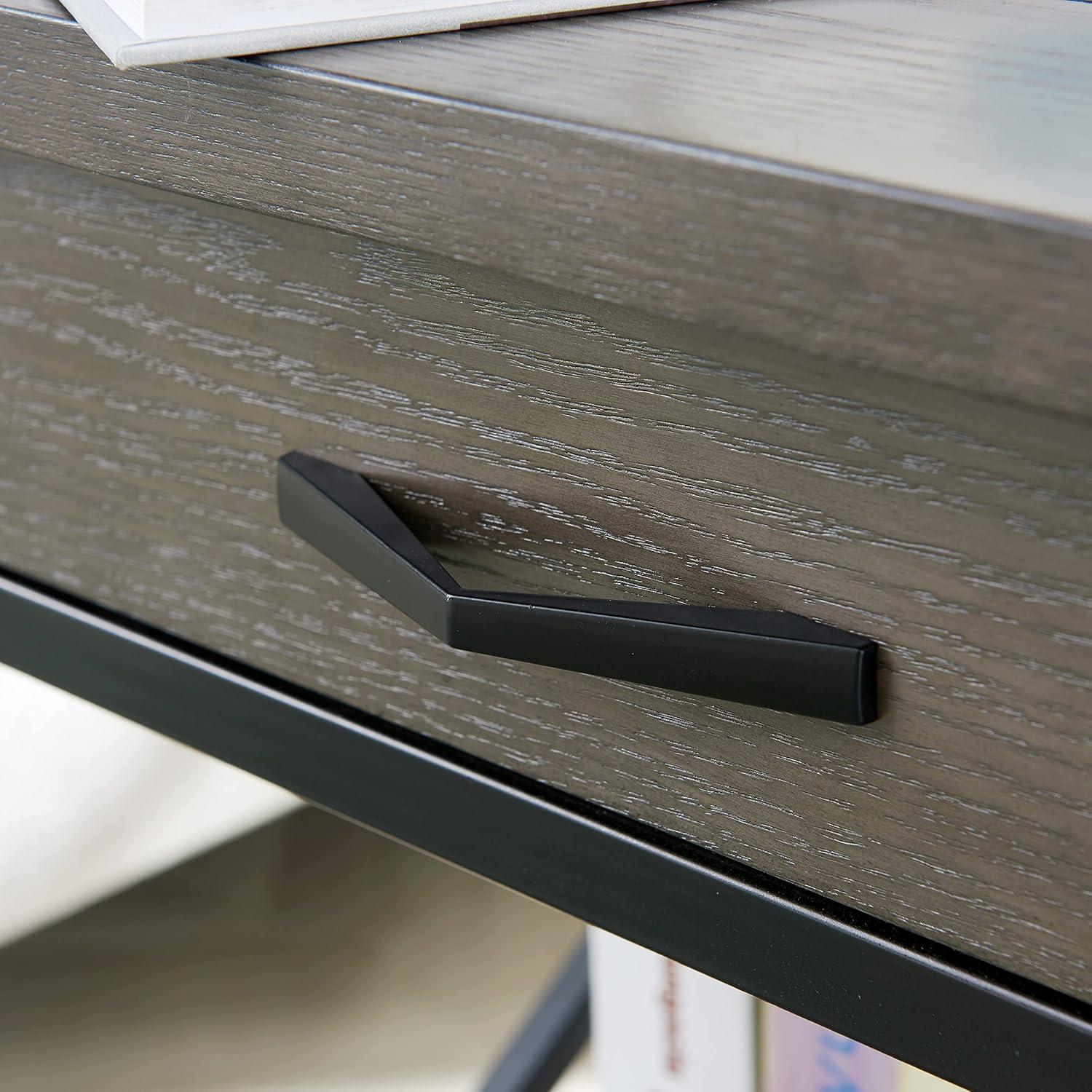 image:imageLeick Home 11407 Empiria One Drawer Side Table Walnut and Foundry BronzeSmoke Gray