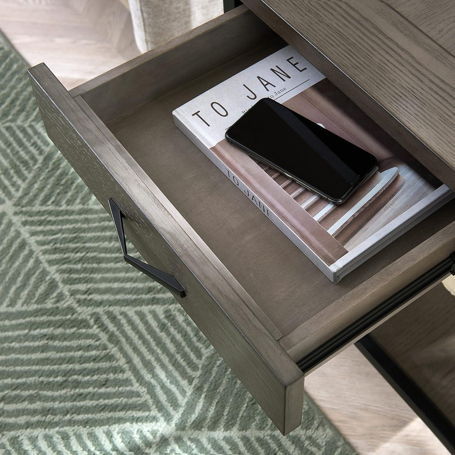 image:imageLeick Home 11407 Empiria One Drawer Side Table Walnut and Foundry BronzeSmoke Gray