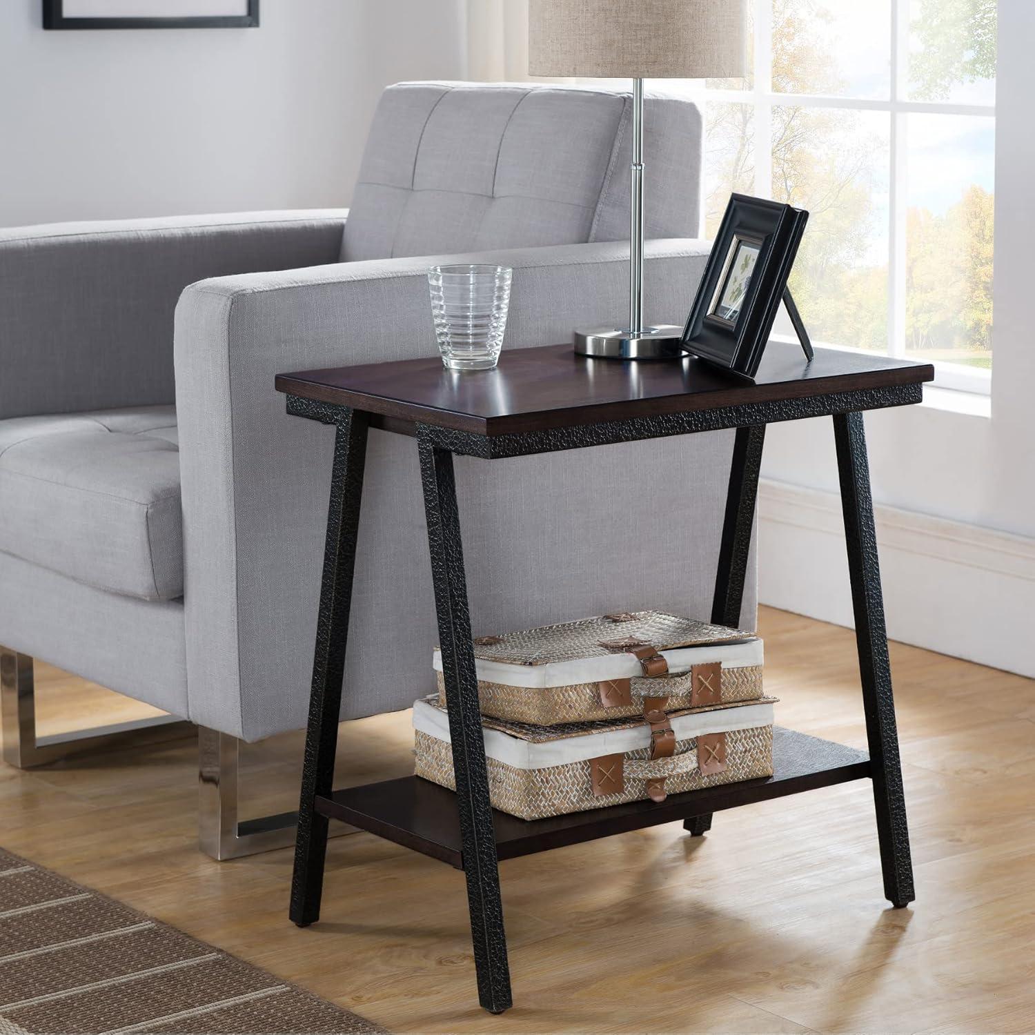 image:imageLeick Home 11407 Empiria One Drawer Side Table Walnut and Foundry BronzeWalnut