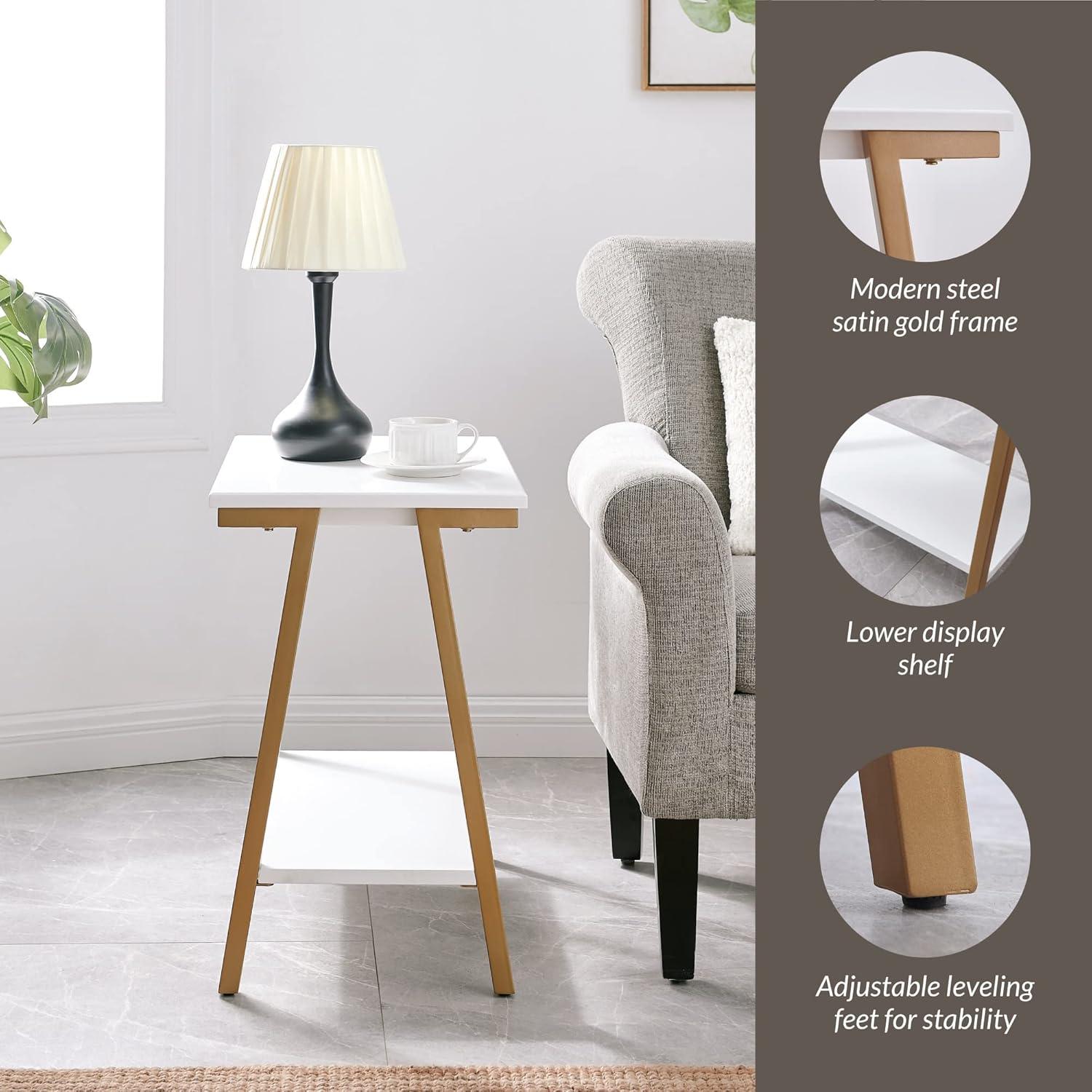 image:imageLeick Home 11407 Empiria One Drawer Side Table Walnut and Foundry BronzeWhite