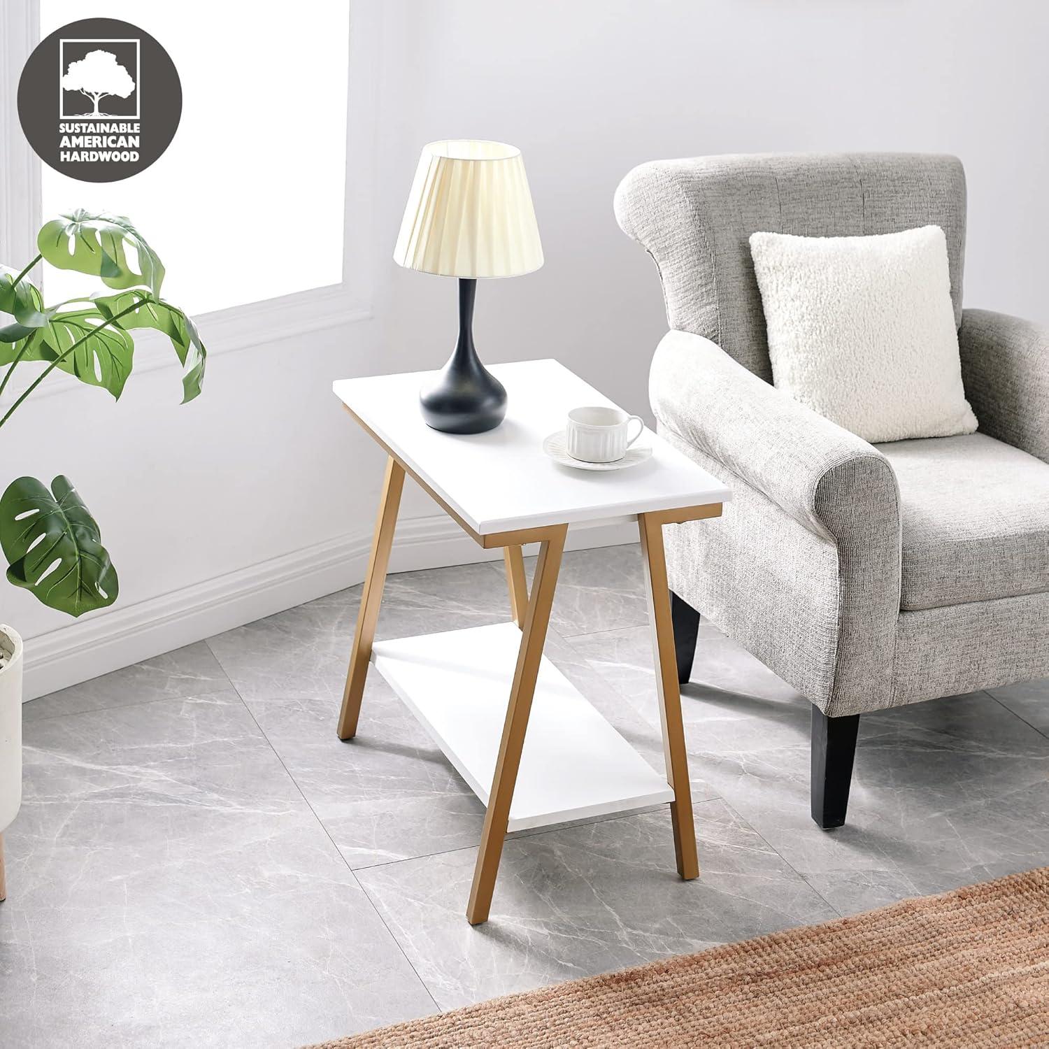 image:imageLeick Home 11407 Empiria One Drawer Side Table Walnut and Foundry BronzeWhite