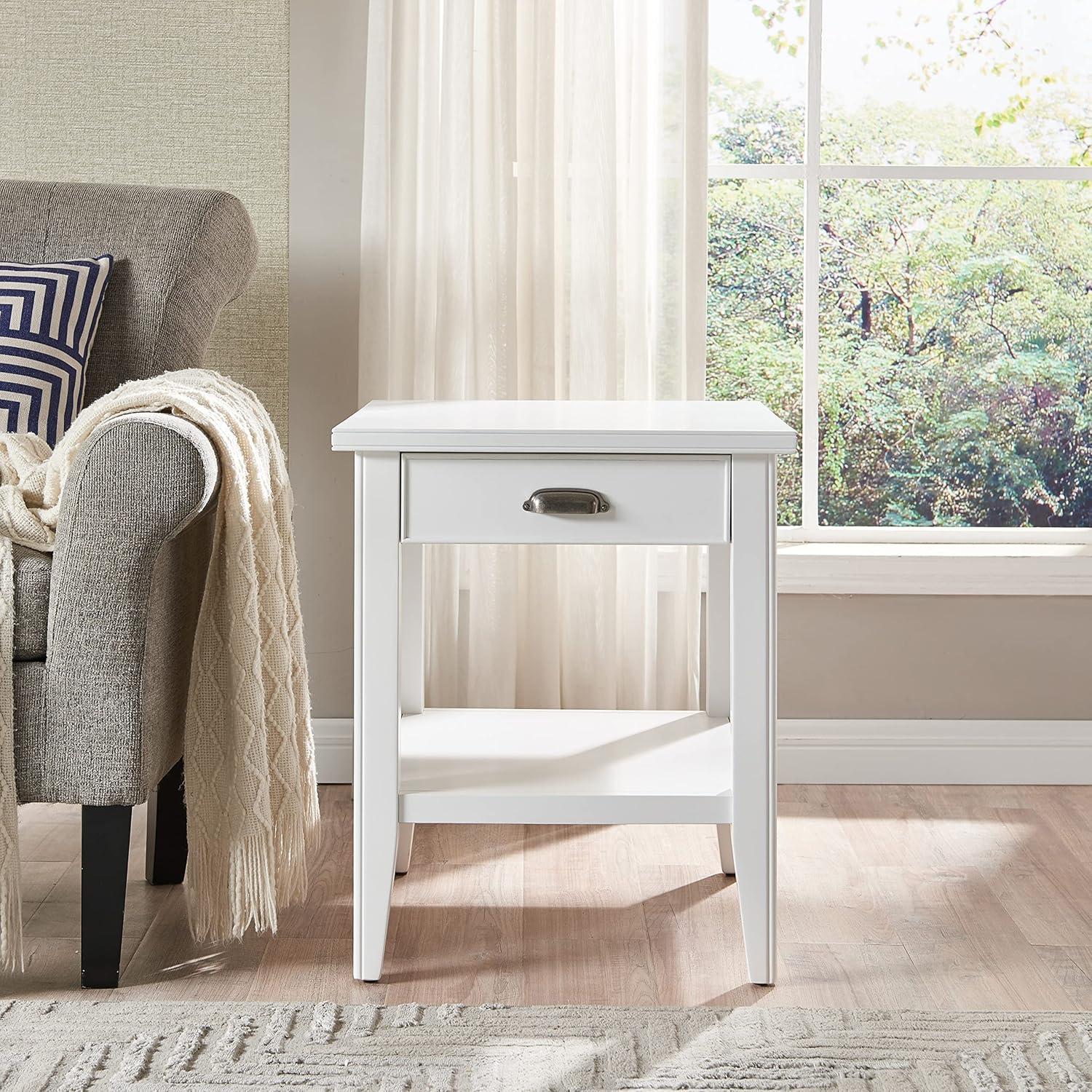 image:imageLeick Home 11407 Empiria One Drawer Side Table Walnut and Foundry BronzeWhite