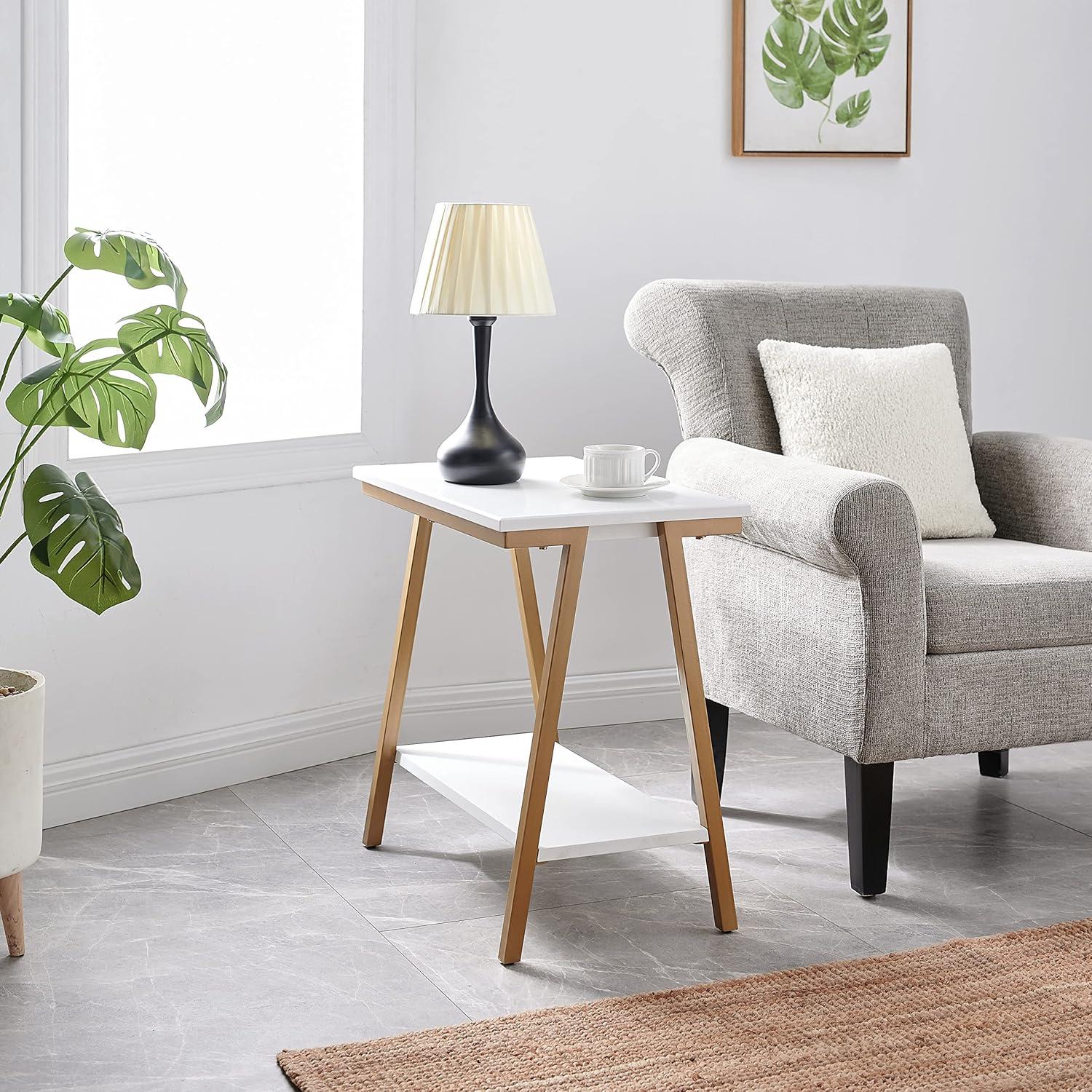 image:imageLeick Home 11407 Empiria One Drawer Side Table Walnut and Foundry BronzeWhite
