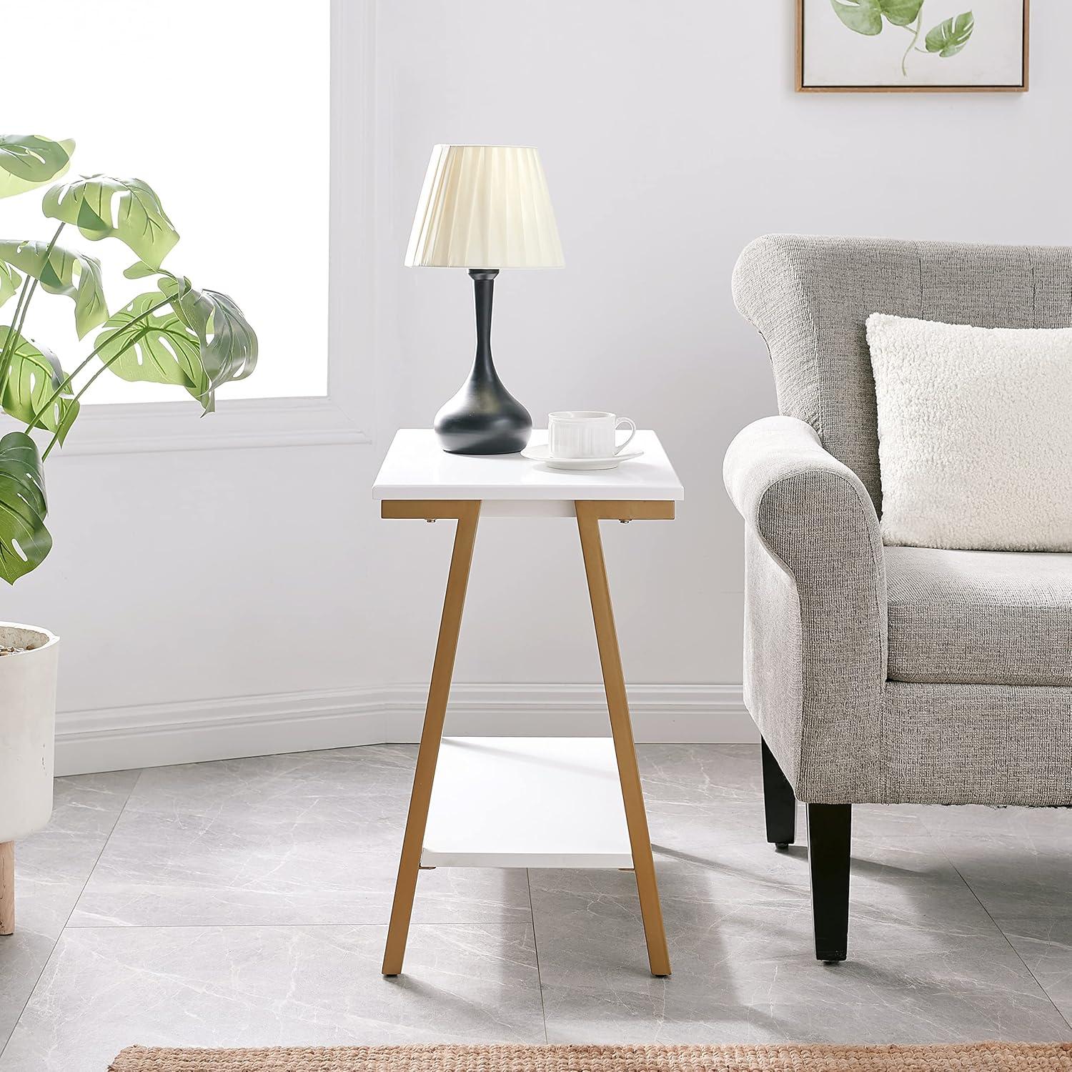 image:imageLeick Home 11407 Empiria One Drawer Side Table Walnut and Foundry BronzeWhite