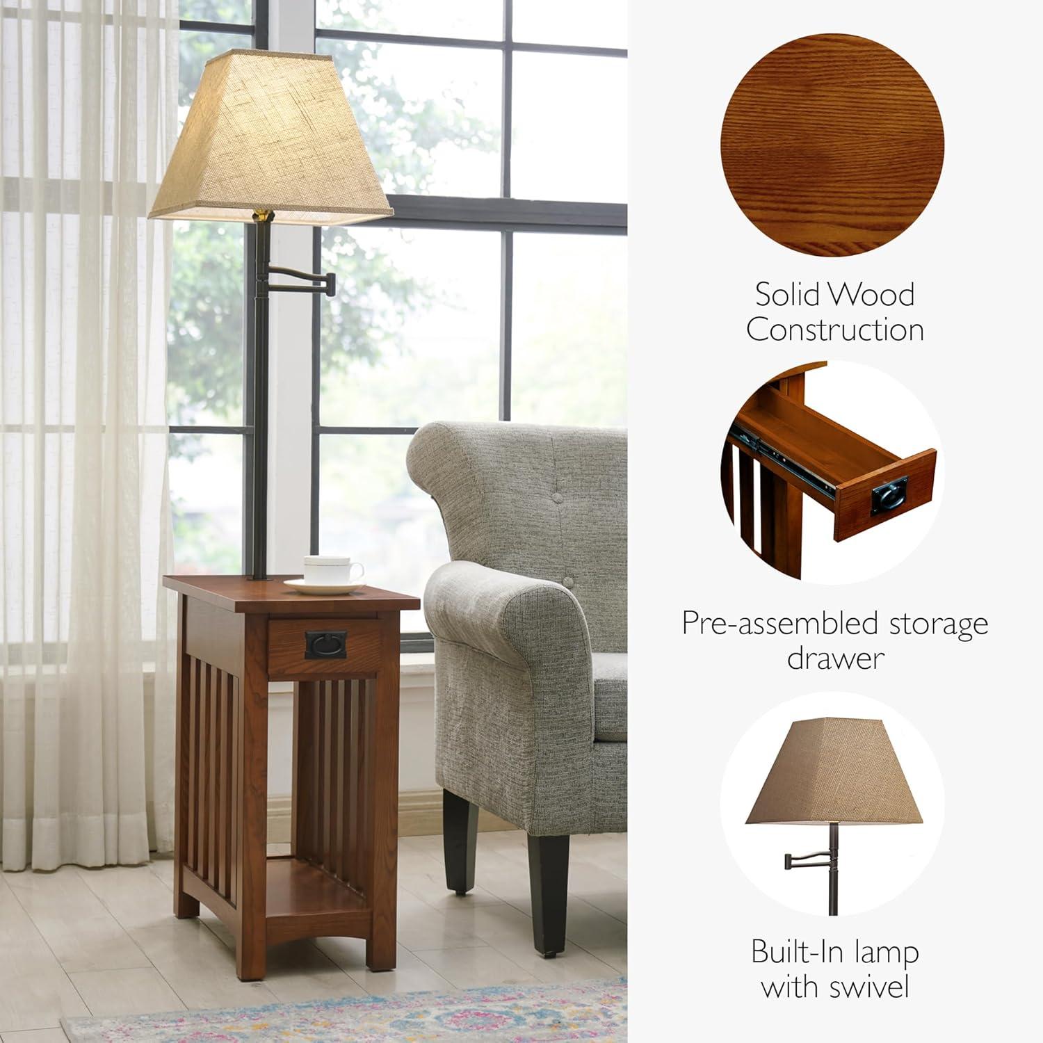 image:imageLeick Home 15In Wide End Table Solid Wood Construction One Drawer One Lower Shelf Narrow Width EasyAssembly Chocolate Oak 150 In W x 240 In D x 240 In H 10071CHMedium Oak Blackened