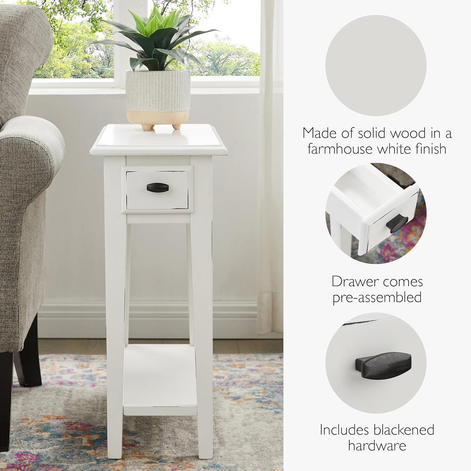 image:imageLeick Home 15In Wide End Table Solid Wood Construction One Drawer One Lower Shelf Narrow Width EasyAssembly Chocolate Oak 150 In W x 240 In D x 240 In H 10071CHFarmhouse White