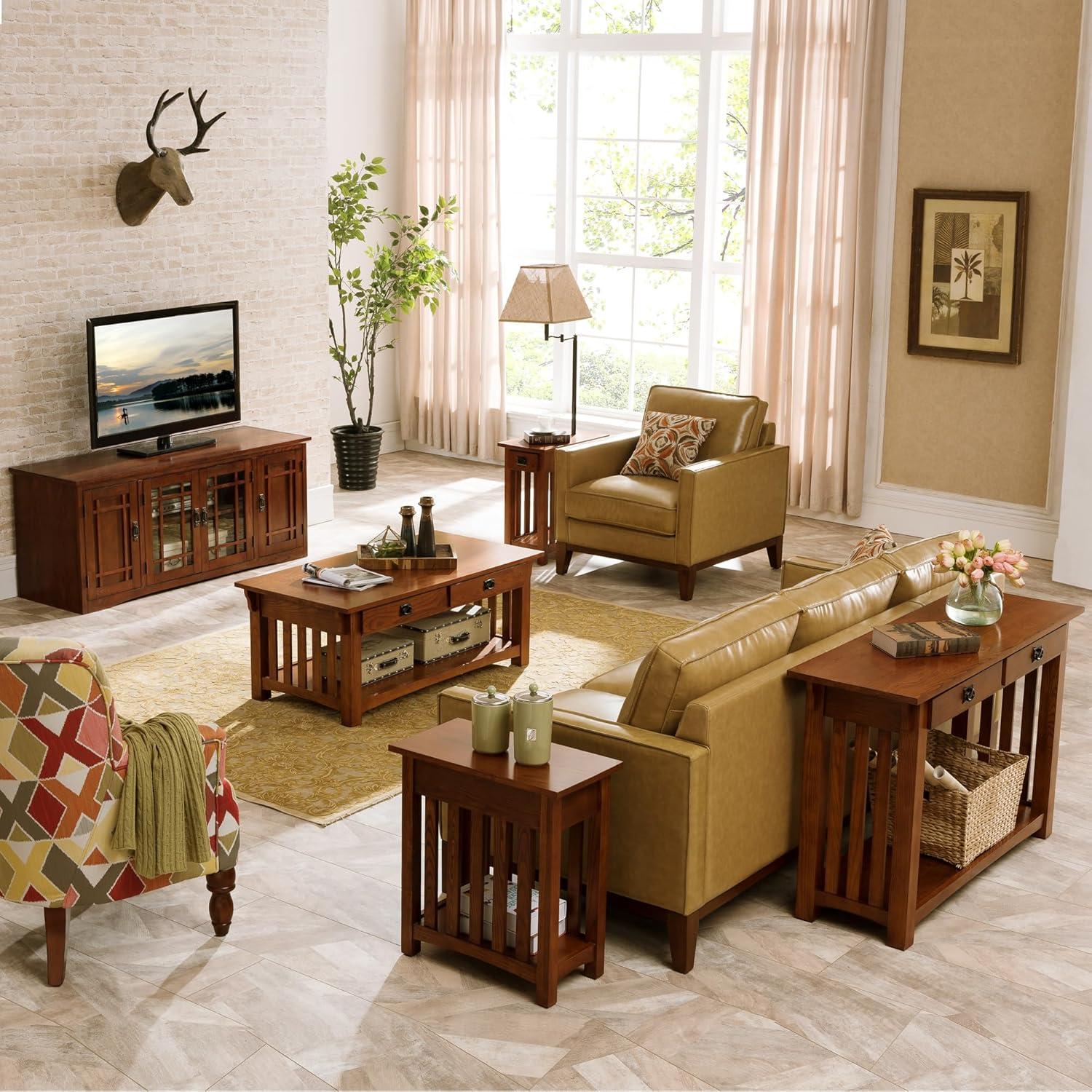 image:imageLeick Home 15In Wide End Table Solid Wood Construction One Drawer One Lower Shelf Narrow Width EasyAssembly Chocolate Oak 150 In W x 240 In D x 240 In H 10071CHMedium Oak Blackened