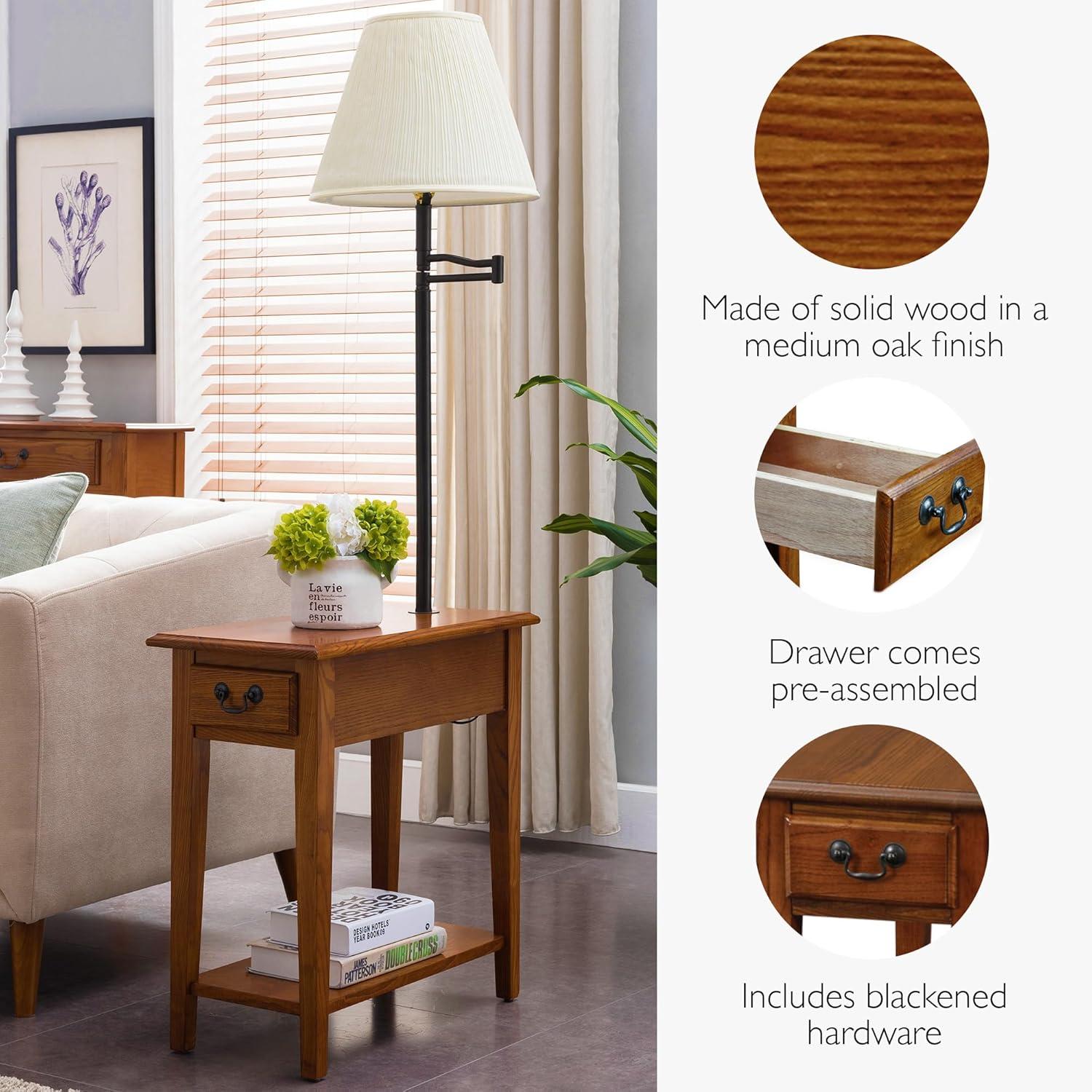 image:imageLeick Home 15In Wide End Table Solid Wood Construction One Drawer One Lower Shelf Narrow Width EasyAssembly Chocolate Oak 150 In W x 240 In D x 240 In H 10071CHMedium Oak Matte Black