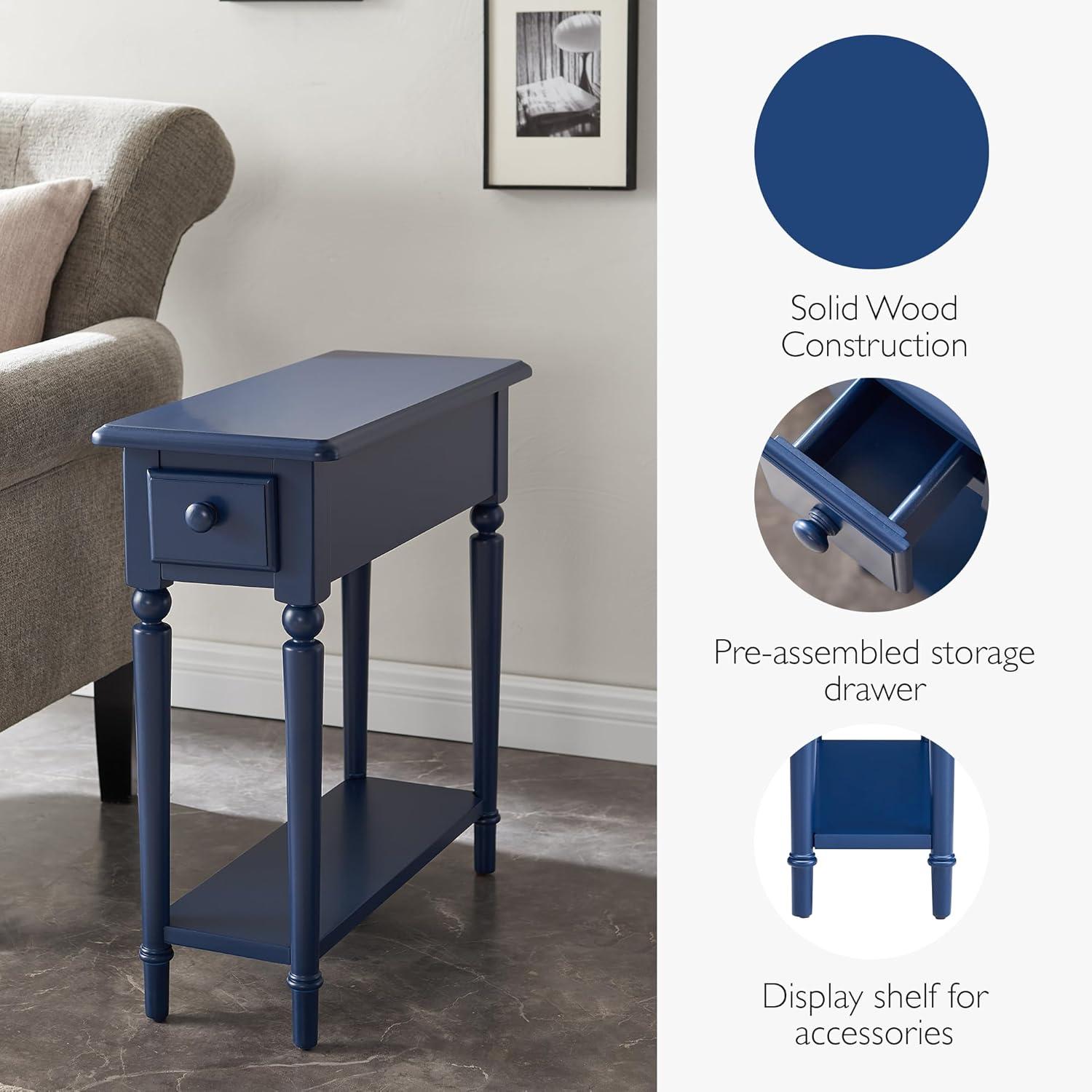 image:imageLeick Home 15In Wide End Table Solid Wood Construction One Drawer One Lower Shelf Narrow Width EasyAssembly Chocolate Oak 150 In W x 240 In D x 240 In H 10071CHNavy