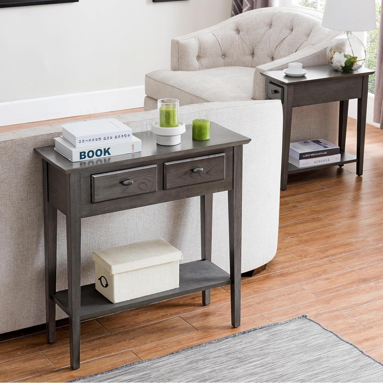 image:imageLeick Home 15In Wide End Table Solid Wood Construction One Drawer One Lower Shelf Narrow Width EasyAssembly Chocolate Oak 150 In W x 240 In D x 240 In H 10071CHSmoke Gray