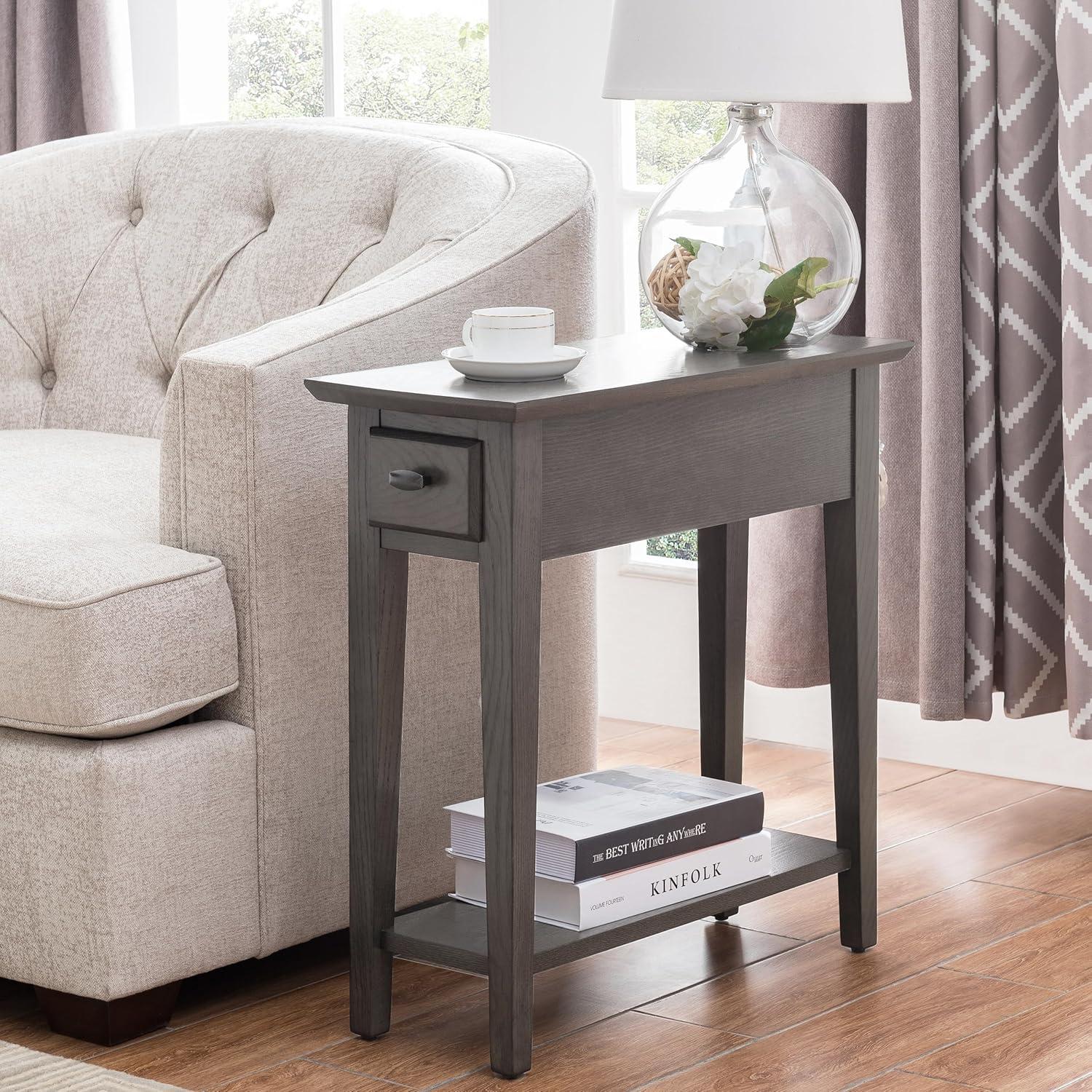 image:imageLeick Home 15In Wide End Table Solid Wood Construction One Drawer One Lower Shelf Narrow Width EasyAssembly Chocolate Oak 150 In W x 240 In D x 240 In H 10071CHSmoke Gray