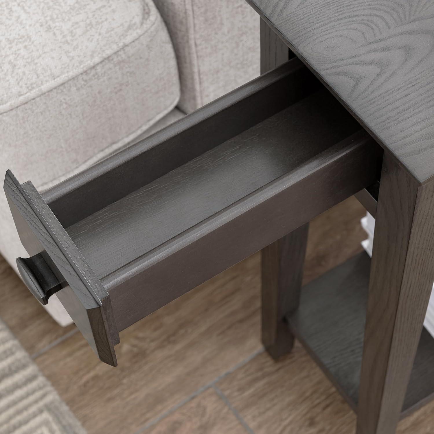 image:imageLeick Home 15In Wide End Table Solid Wood Construction One Drawer One Lower Shelf Narrow Width EasyAssembly Chocolate Oak 150 In W x 240 In D x 240 In H 10071CHSmoke Gray