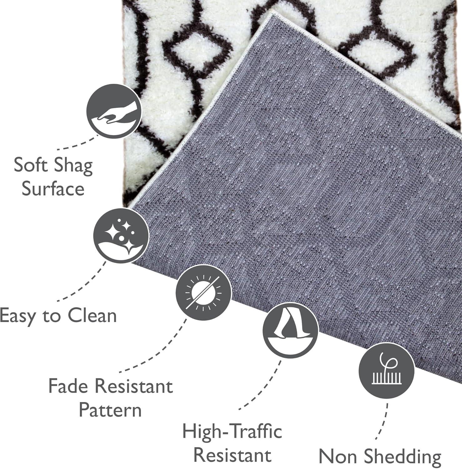 image:imageLeick Home 594465 Rixelle Soft Shag Geo Modern Rug IvoryCharcoal Living Room Bedroom Area Rug Rectangle 39 x 5922 x 77 Rectangular