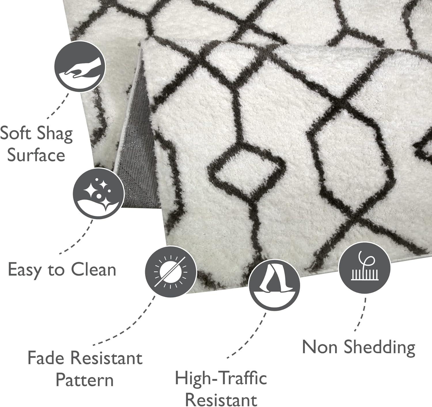 image:imageLeick Home 594465 Rixelle Soft Shag Geo Modern Rug IvoryCharcoal Living Room Bedroom Area Rug Rectangle 39 x 5953 x 77 Rectangular
