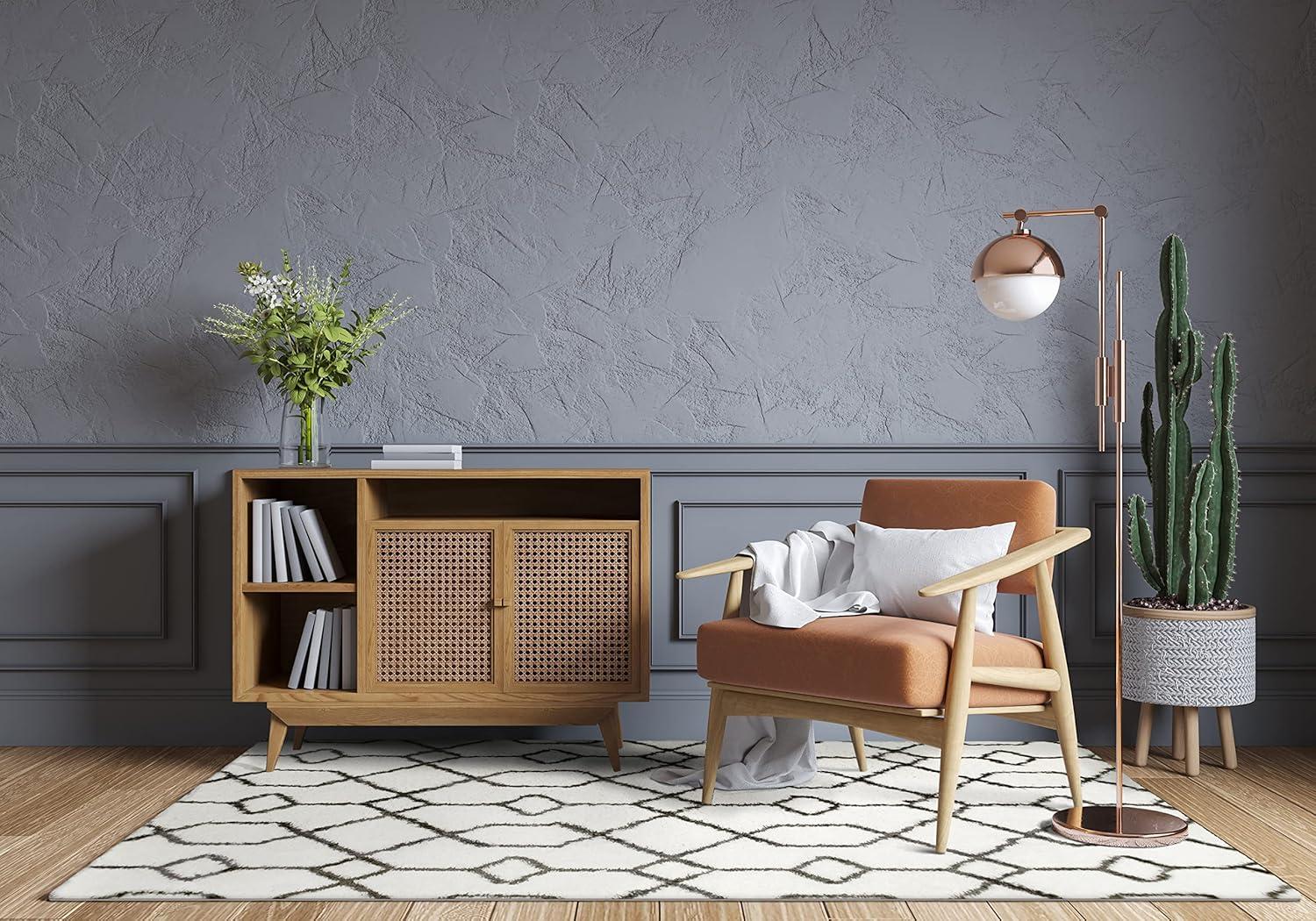 image:imageLeick Home 594465 Rixelle Soft Shag Geo Modern Rug IvoryCharcoal Living Room Bedroom Area Rug Rectangle 39 x 5967 x 96 Rectangular