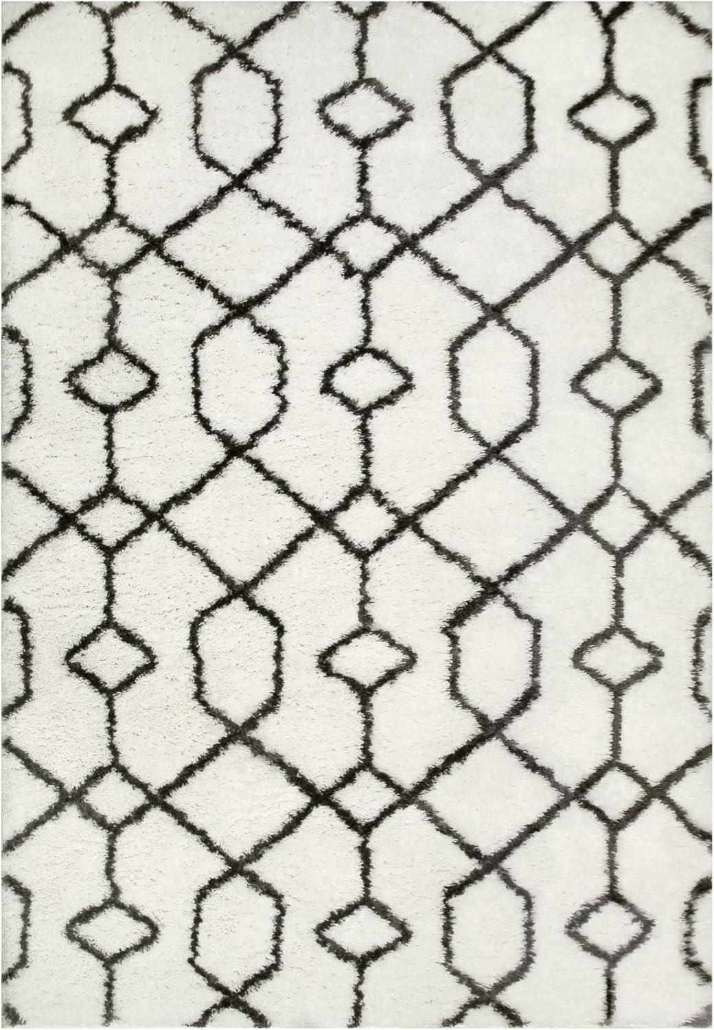 image:imageLeick Home 594465 Rixelle Soft Shag Geo Modern Rug IvoryCharcoal Living Room Bedroom Area Rug Rectangle 39 x 5967 x 96 Rectangular