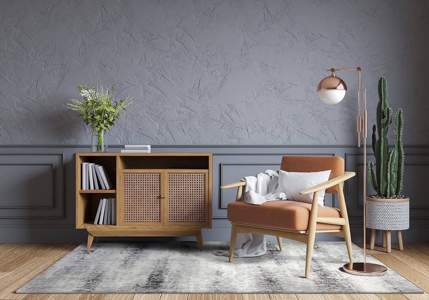 image:imageLeick Home 594598 Zielle Soft Shag Painterly Modern Rug Gray Living Room Bedroom Area Rug Rectangle 53 x 77