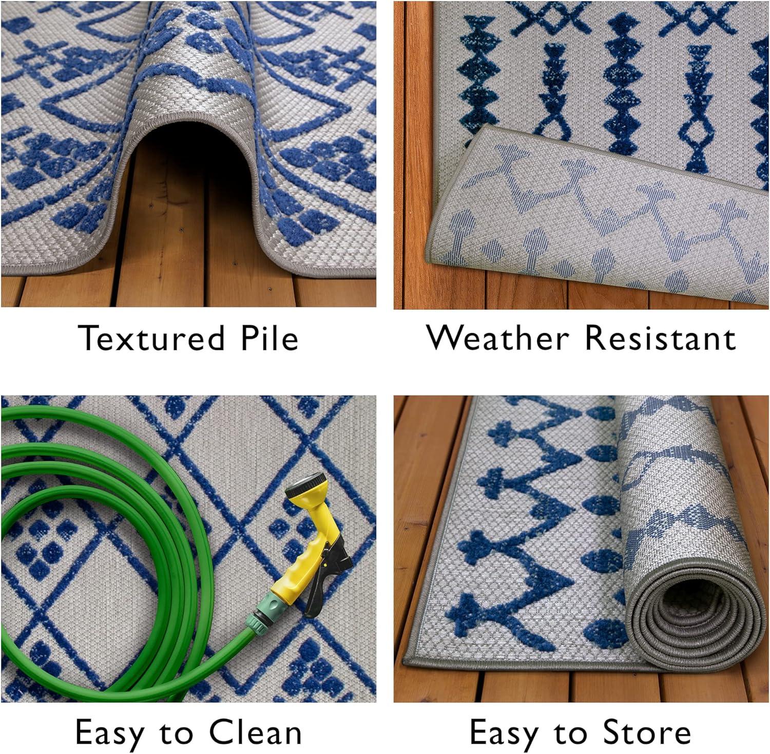 image:imageLeick Home 594952 Cusp Gray with Blue Moroccan Pattern Indoor Outdoor Area Rug Rectangle 4x6