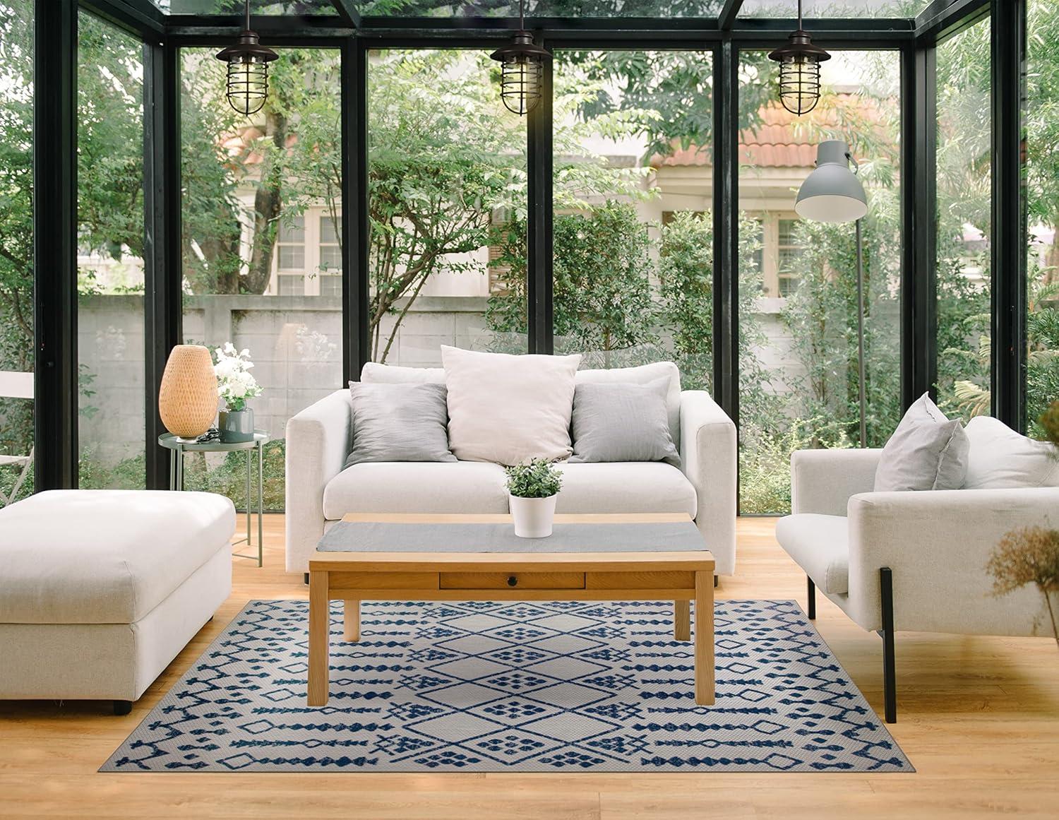 image:imageLeick Home 594952 Cusp Gray with Blue Moroccan Pattern Indoor Outdoor Area Rug Rectangle 4x6