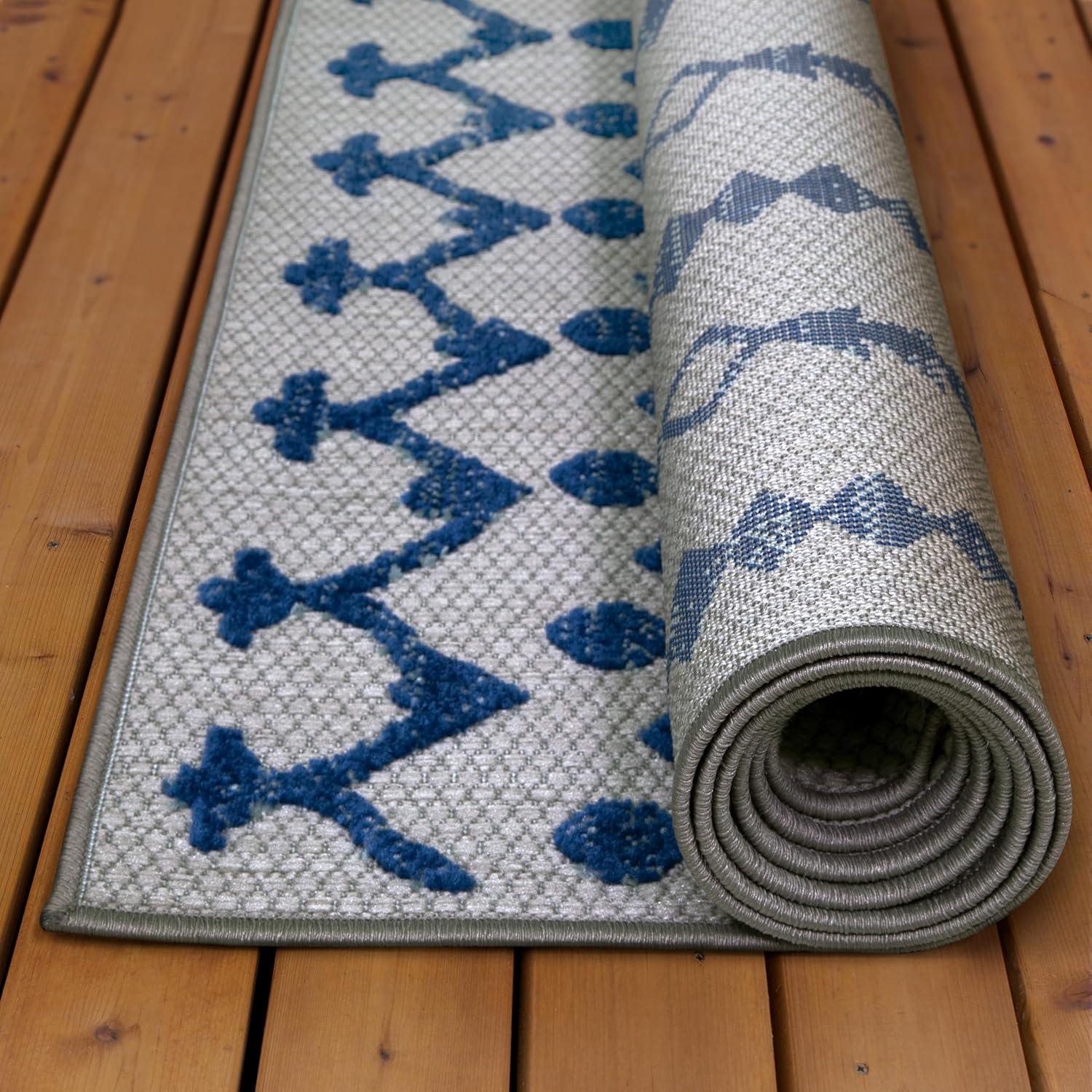 image:imageLeick Home 594952 Cusp Gray with Blue Moroccan Pattern Indoor Outdoor Area Rug Rectangle 4x6