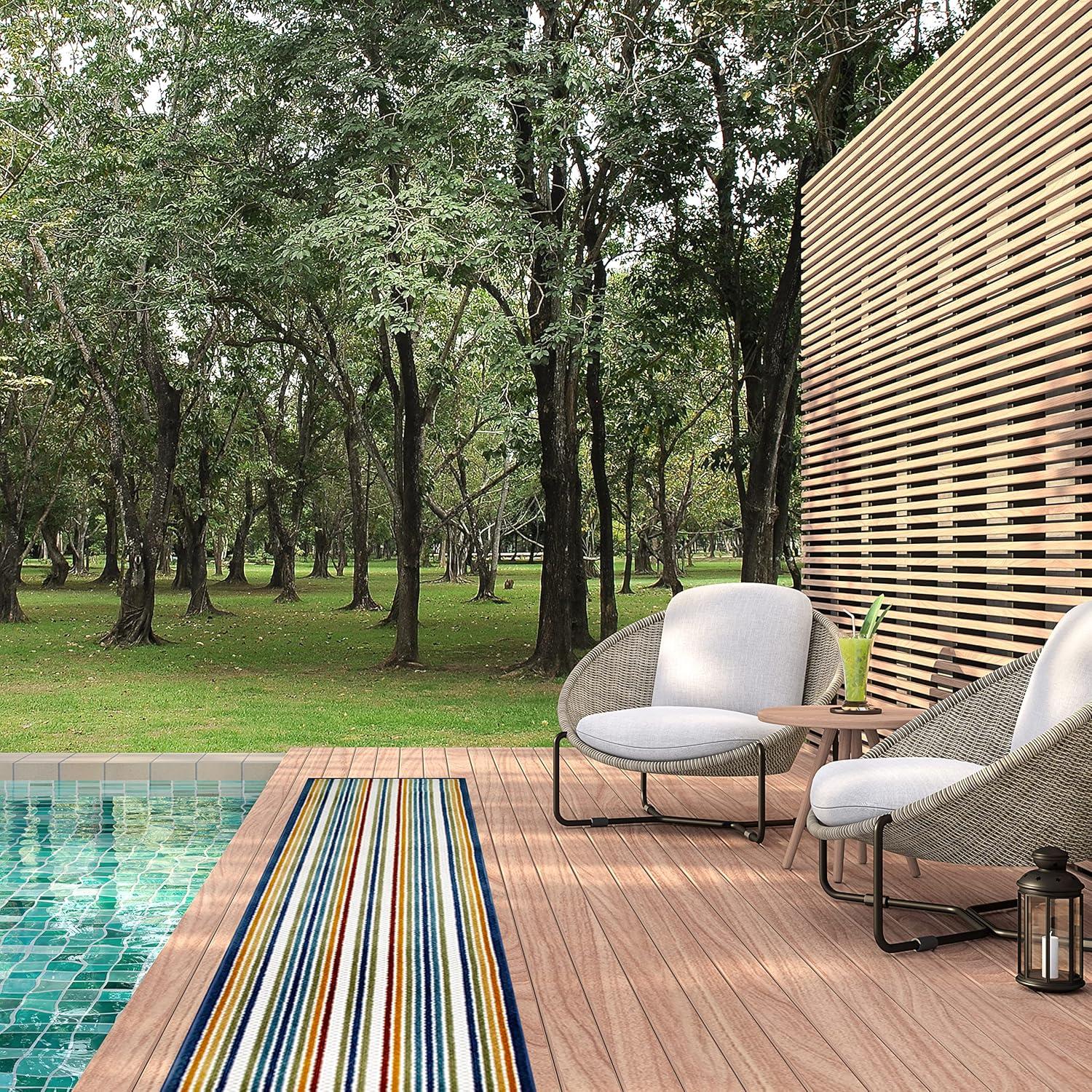 image:imageLeick Home 595009 Blithe Runner Colorful Line Indoor Outdoor Area Rug Runner 2x8Runner