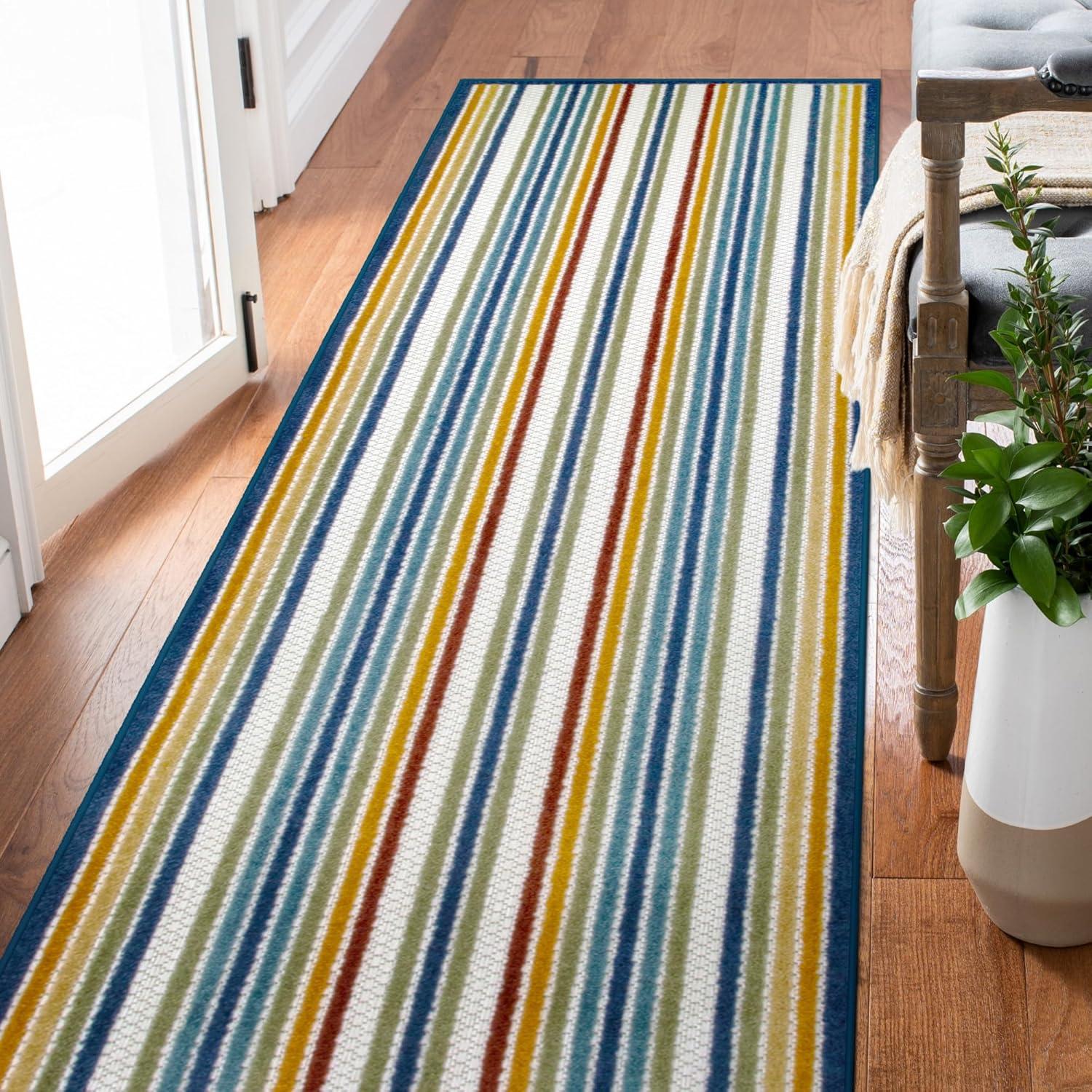image:imageLeick Home 595009 Blithe Runner Colorful Line Indoor Outdoor Area Rug Runner 2x8Runner