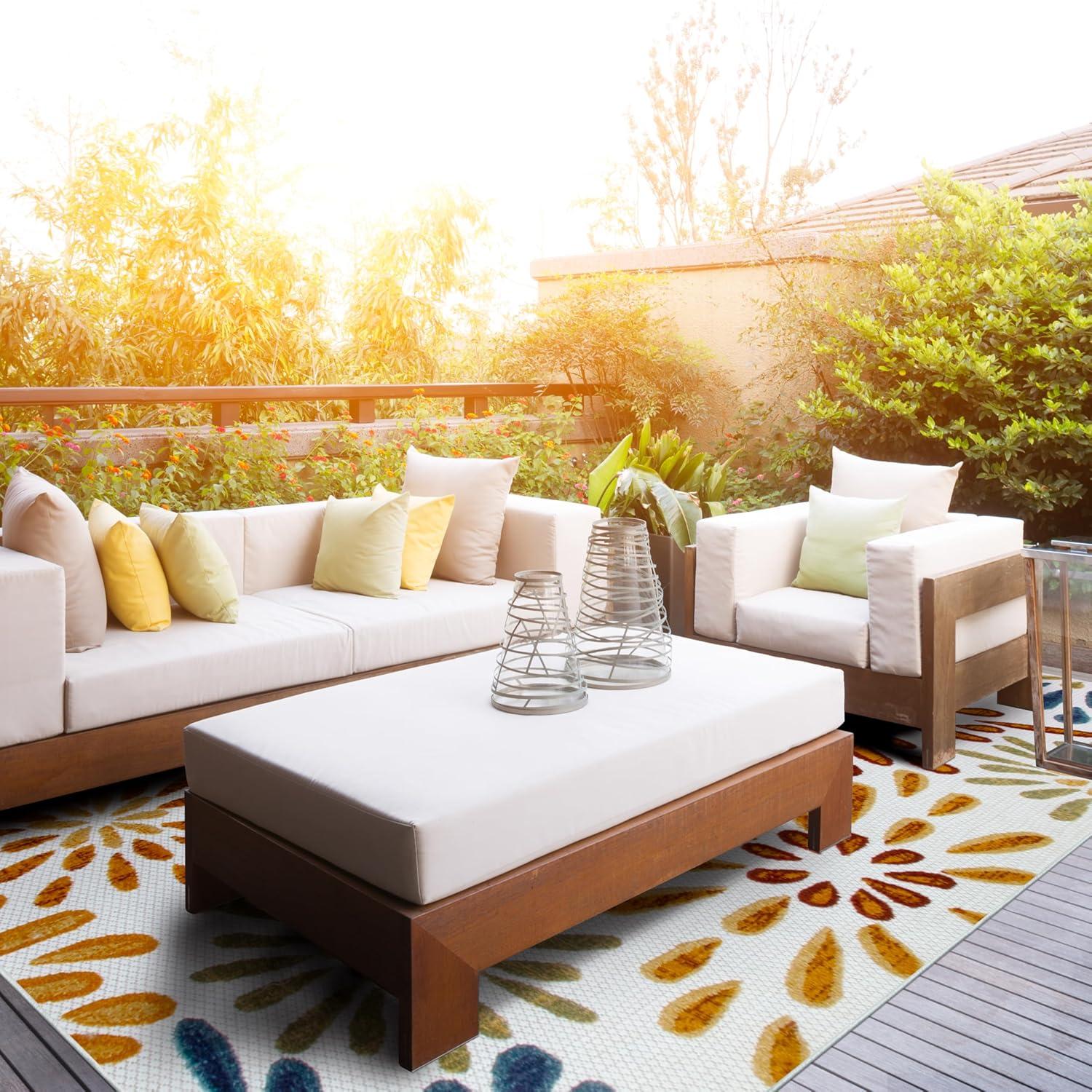 image:imageLeick Home 595421 Beam Flower Indoor Outdoor Area Rug Rectangle 67x96
