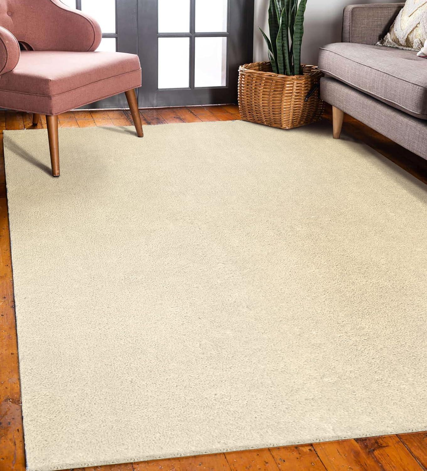 image:imageLeick Home 596015 Dagen Soft Shag Modern Rug Solid Beige Living Room Bedroom Area Rug Rectangle 67 x 96Cream