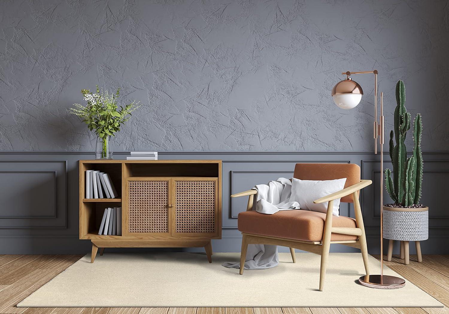 image:imageLeick Home 596015 Dagen Soft Shag Modern Rug Solid Beige Living Room Bedroom Area Rug Rectangle 67 x 96Cream