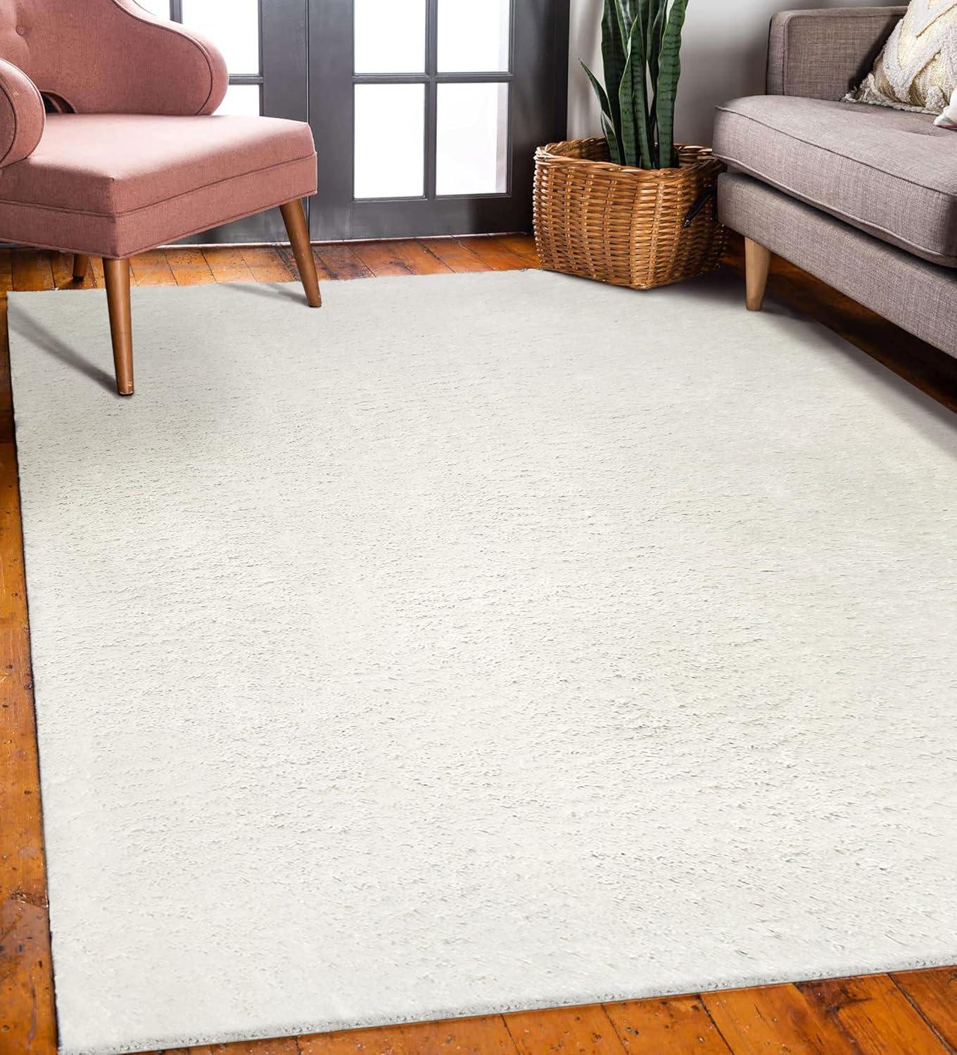 image:imageLeick Home 596015 Dagen Soft Shag Modern Rug Solid Beige Living Room Bedroom Area Rug Rectangle 67 x 96Cream
