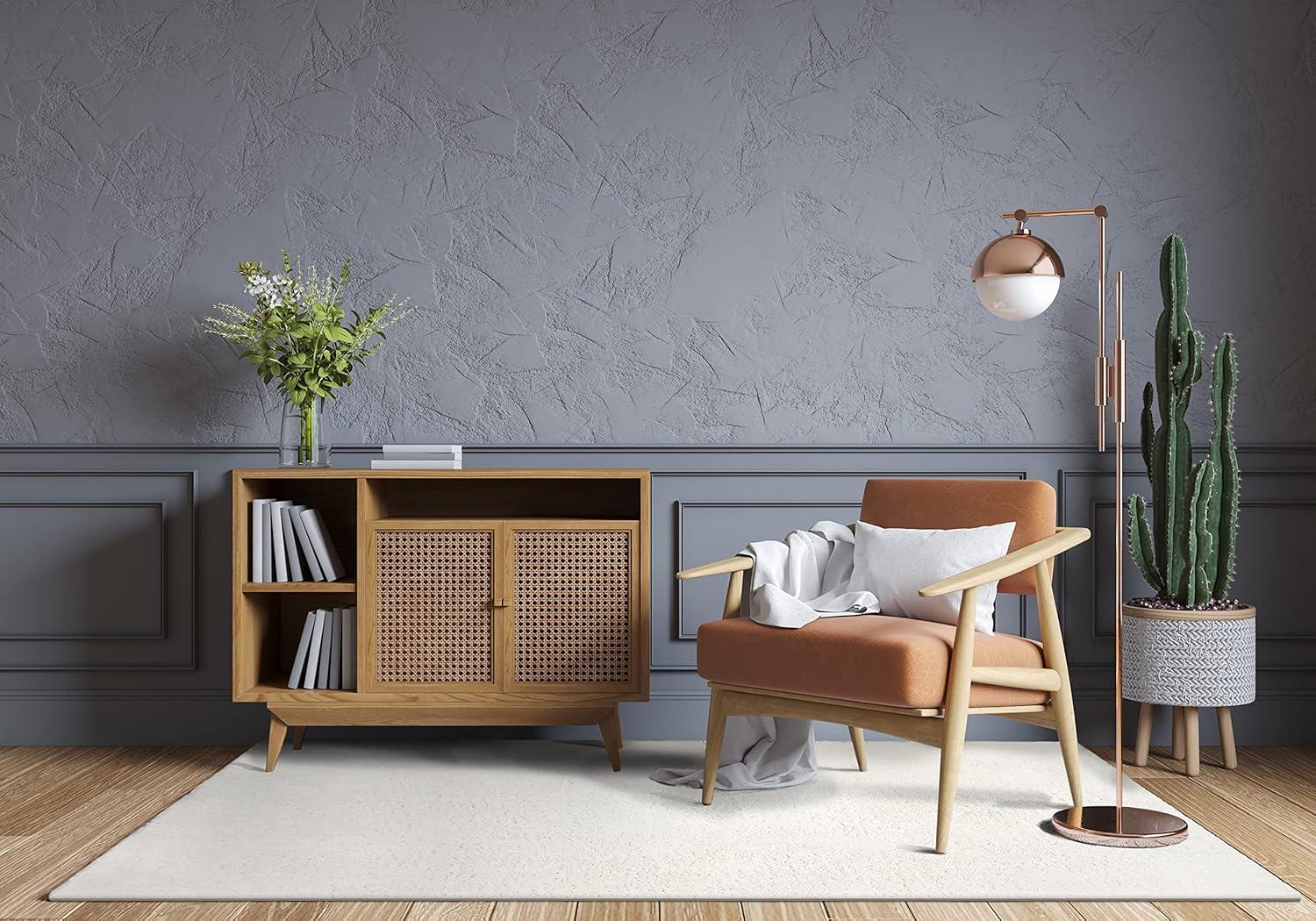 image:imageLeick Home 596015 Dagen Soft Shag Modern Rug Solid Beige Living Room Bedroom Area Rug Rectangle 67 x 96Cream