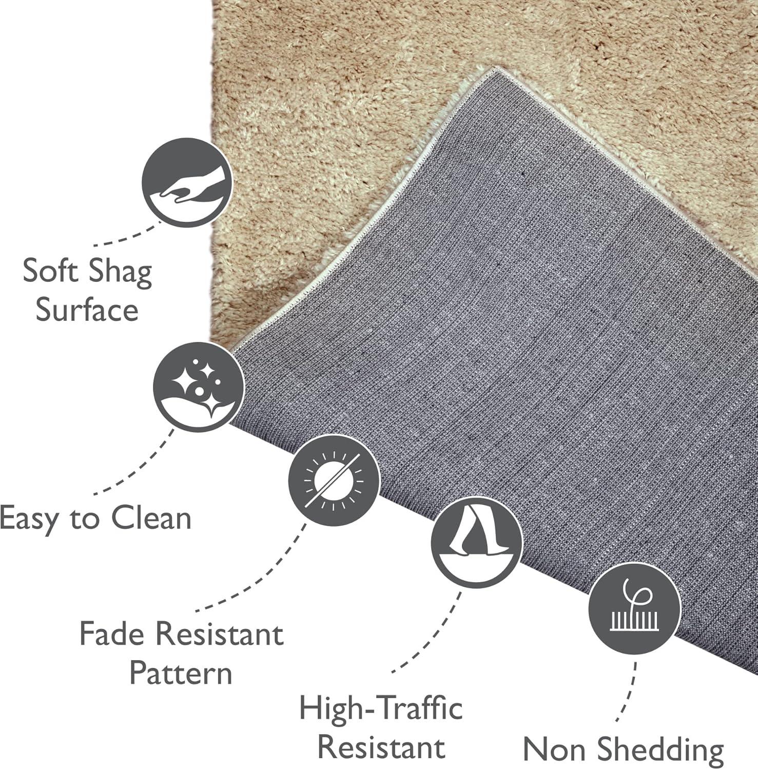 image:imageLeick Home 596015 Dagen Soft Shag Modern Rug Solid Beige Living Room Bedroom Area Rug Rectangle 67 x 96Cream