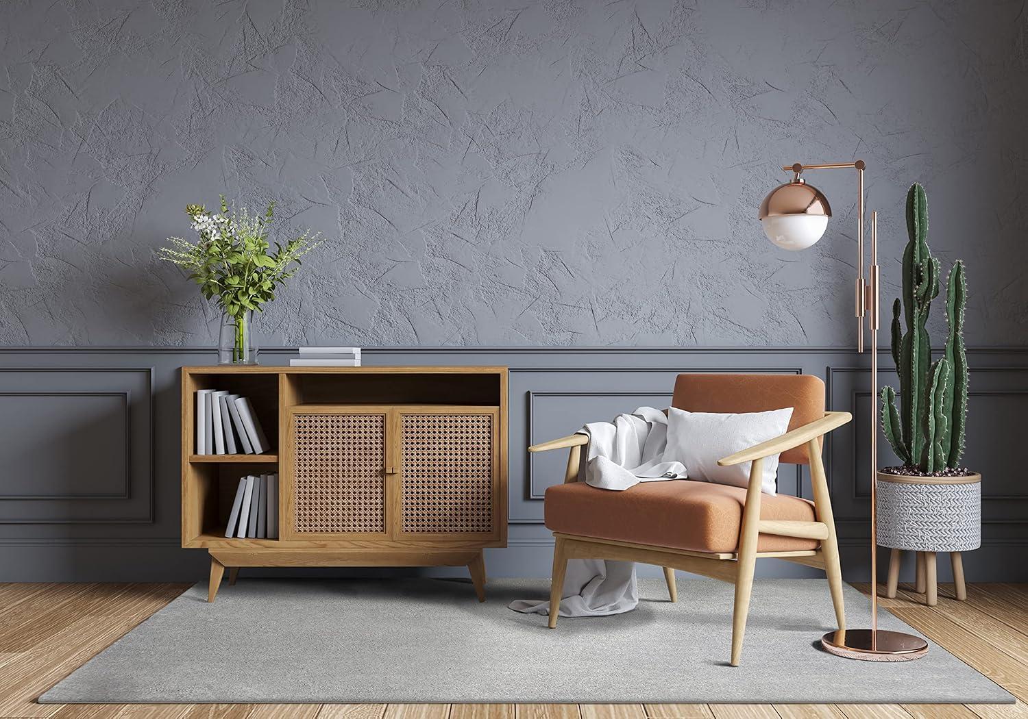 image:imageLeick Home 596015 Dagen Soft Shag Modern Rug Solid Beige Living Room Bedroom Area Rug Rectangle 67 x 96Grey