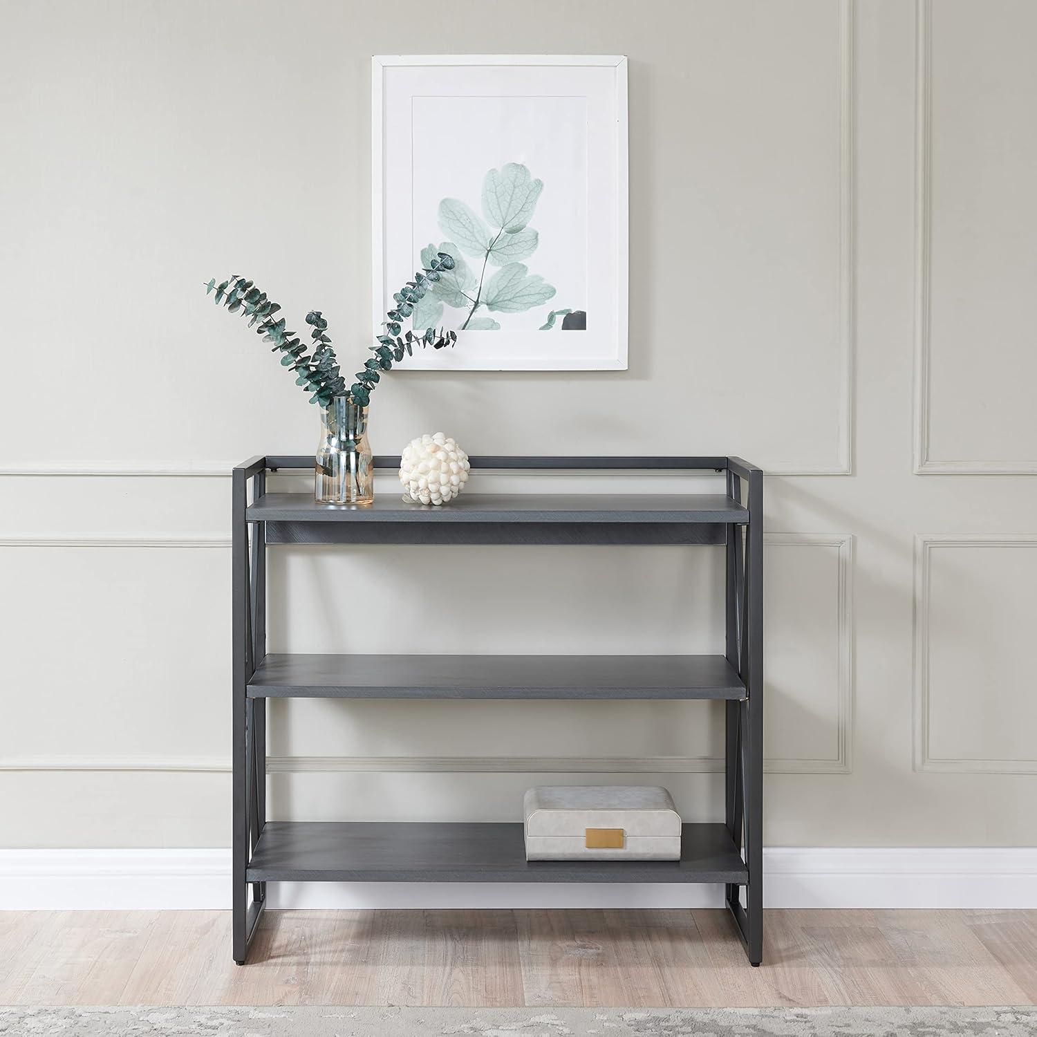 image:imageLeick Home 70009BLKNK Mixed Metal and Wood X Design Bookshelf GrayMatte Black