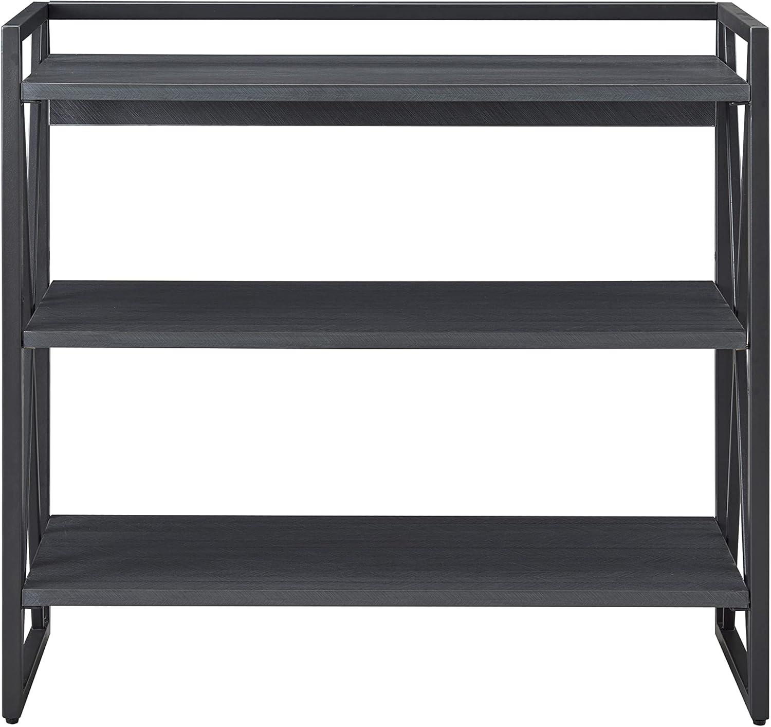image:imageLeick Home 70009BLKNK Mixed Metal and Wood X Design Bookshelf GrayMatte Black