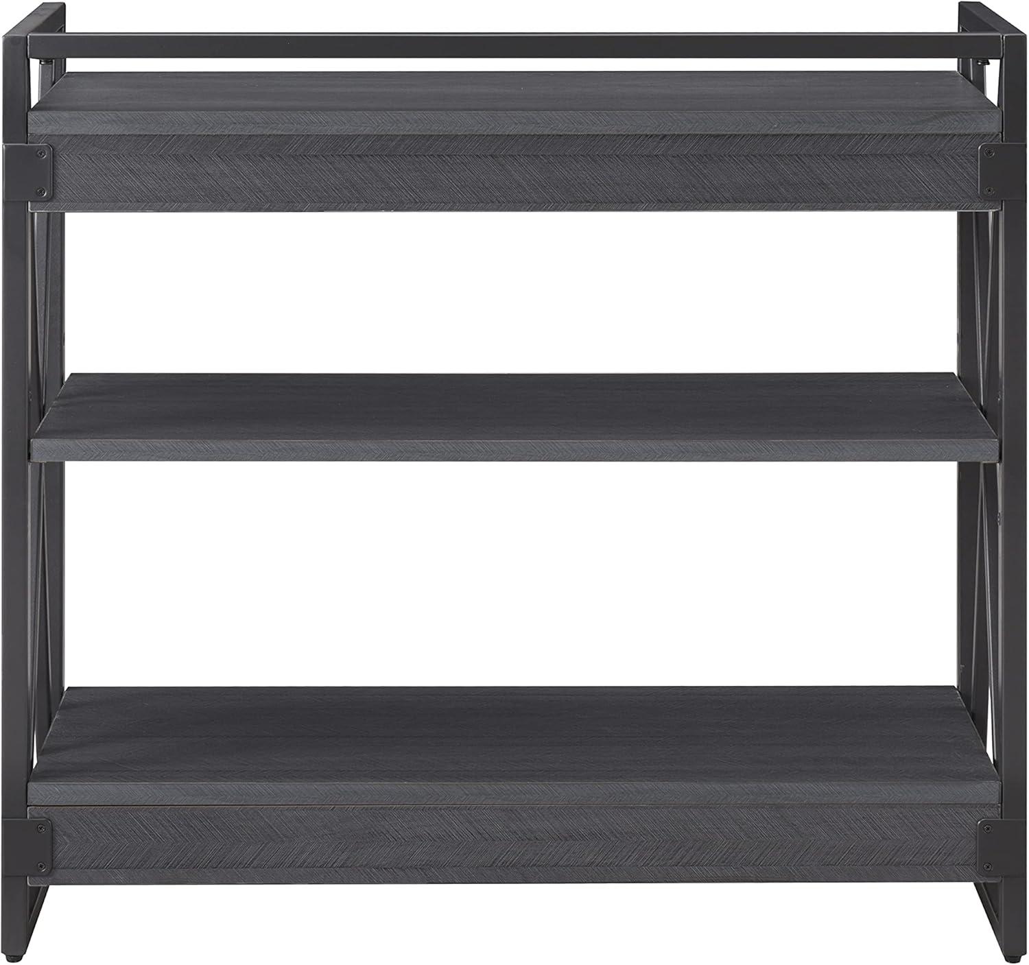 image:imageLeick Home 70009BLKNK Mixed Metal and Wood X Design Bookshelf GrayMatte Black