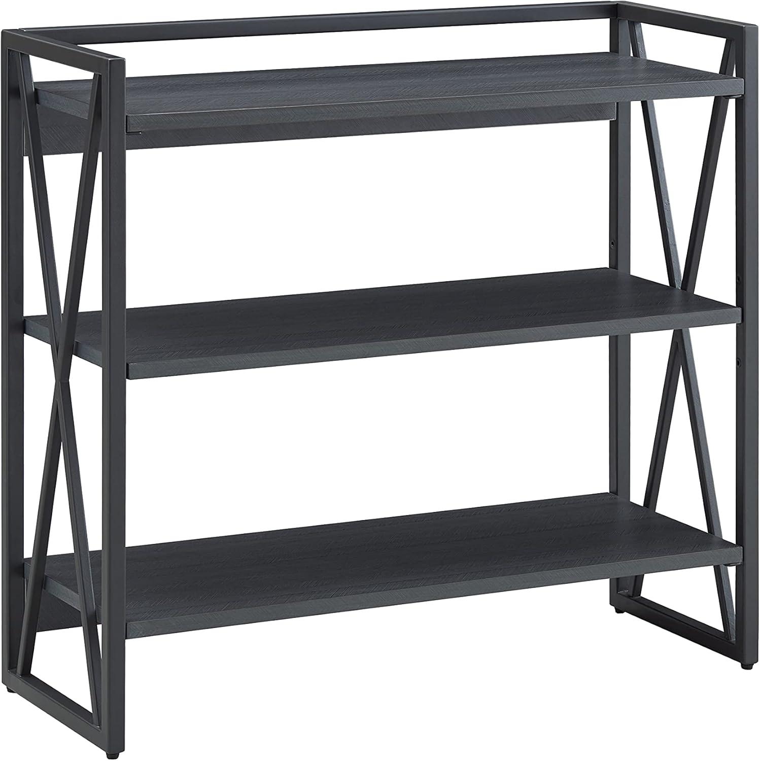 image:imageLeick Home 70009BLKNK Mixed Metal and Wood X Design Bookshelf GrayMatte Black