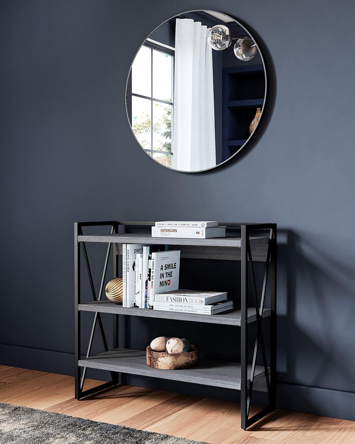 image:imageLeick Home 70009BLKNK Mixed Metal and Wood X Design Bookshelf GrayMatte Black