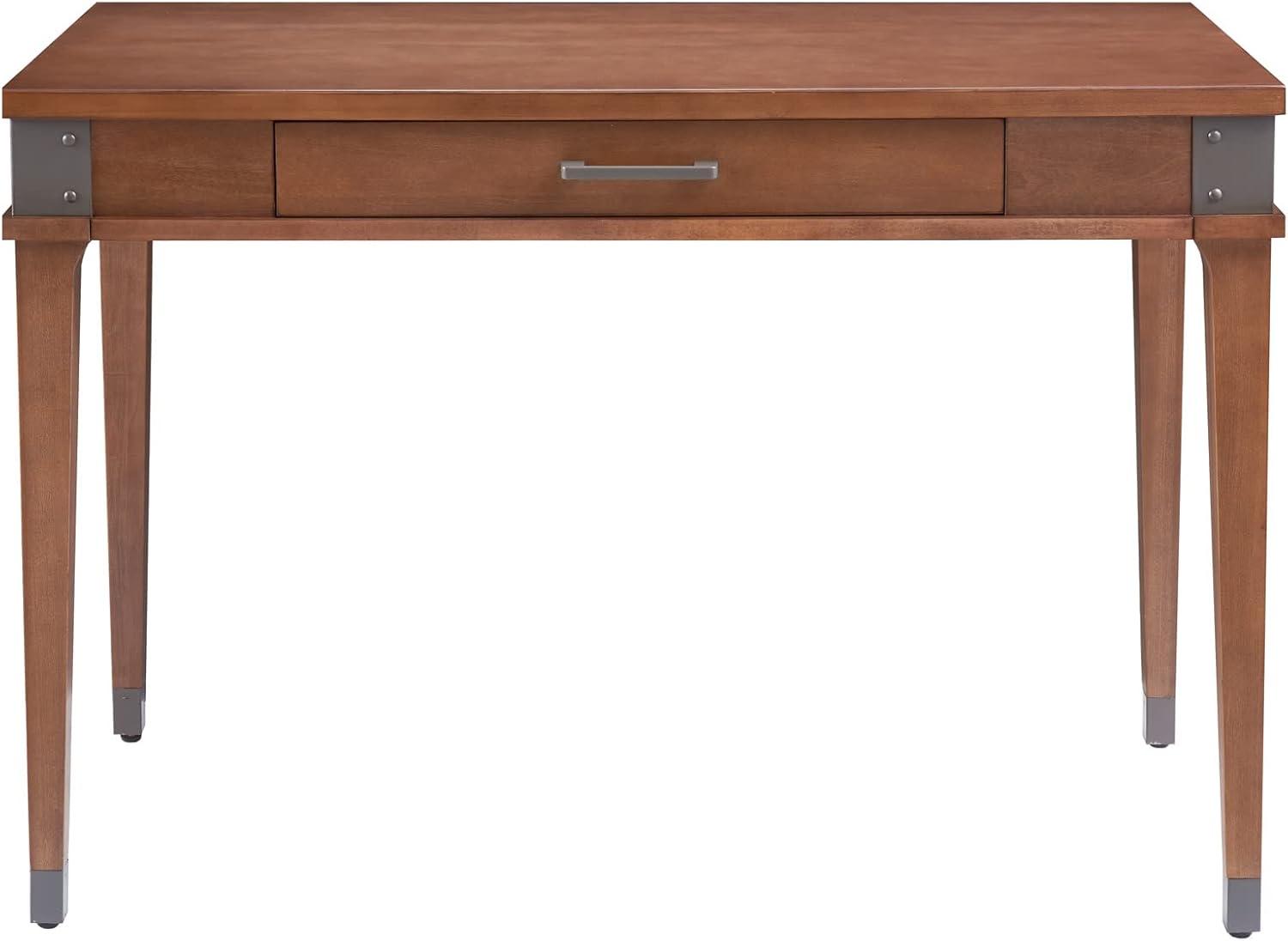 image:imageLeick Home 81430 Corner ComputerWriting Desk with Drawer and Shelf Chocolate OakAged BarrelGunmetal