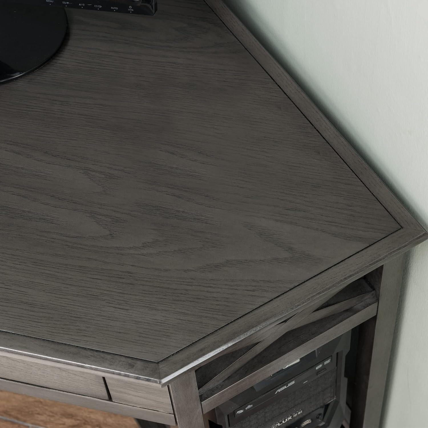 image:imageLeick Home 81430 Corner ComputerWriting Desk with Drawer and Shelf Chocolate OakSmoke Gray