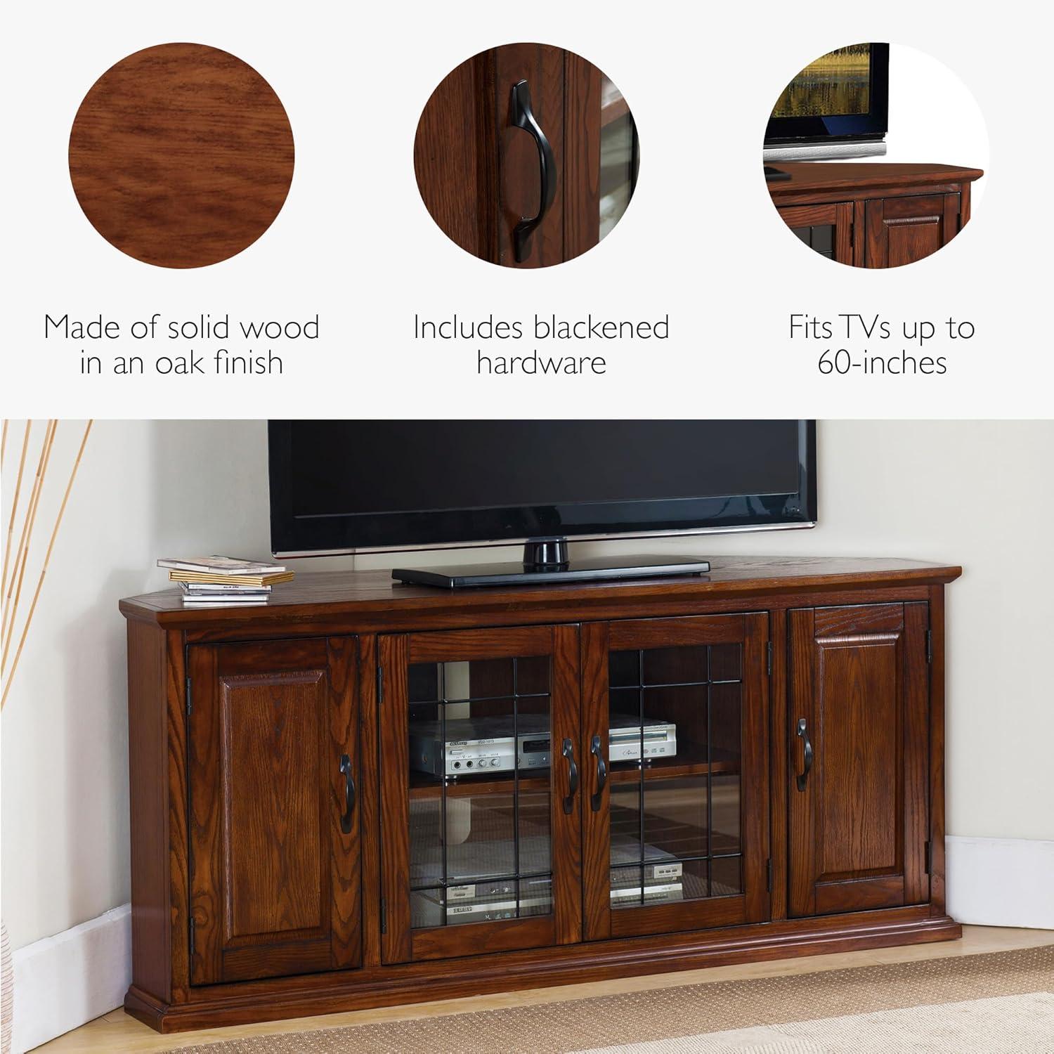 image:imageLeick Home 82285 Mission Corner TV Stand Made from Solid Wood One Door and Adjustable Shelf for 50 TVs Mission OakBurnished Oak Black