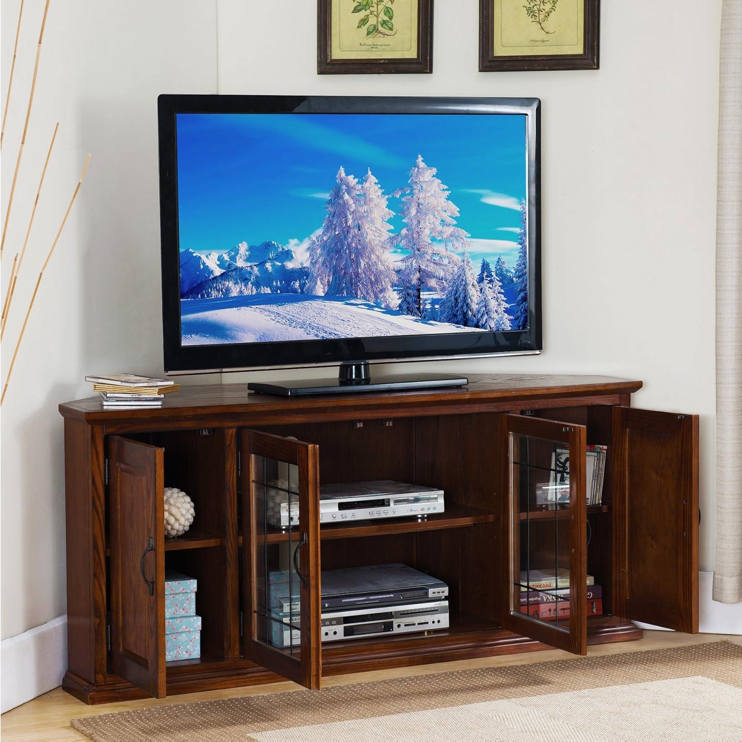 image:imageLeick Home 82285 Mission Corner TV Stand Made from Solid Wood One Door and Adjustable Shelf for 50 TVs Mission OakBurnished Oak Black