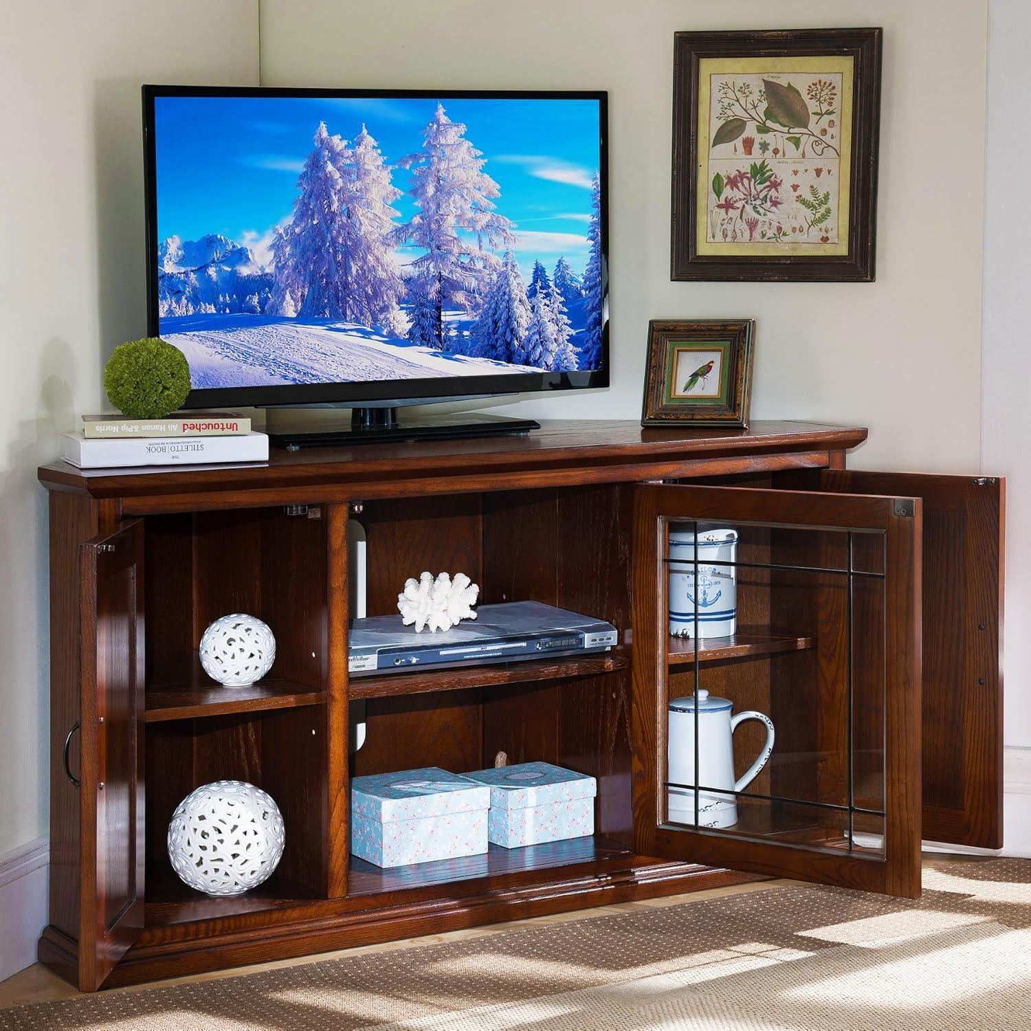 image:imageLeick Home 82285 Mission Corner TV Stand Made from Solid Wood One Door and Adjustable Shelf for 50 TVs Mission OakBurnished Oak Black