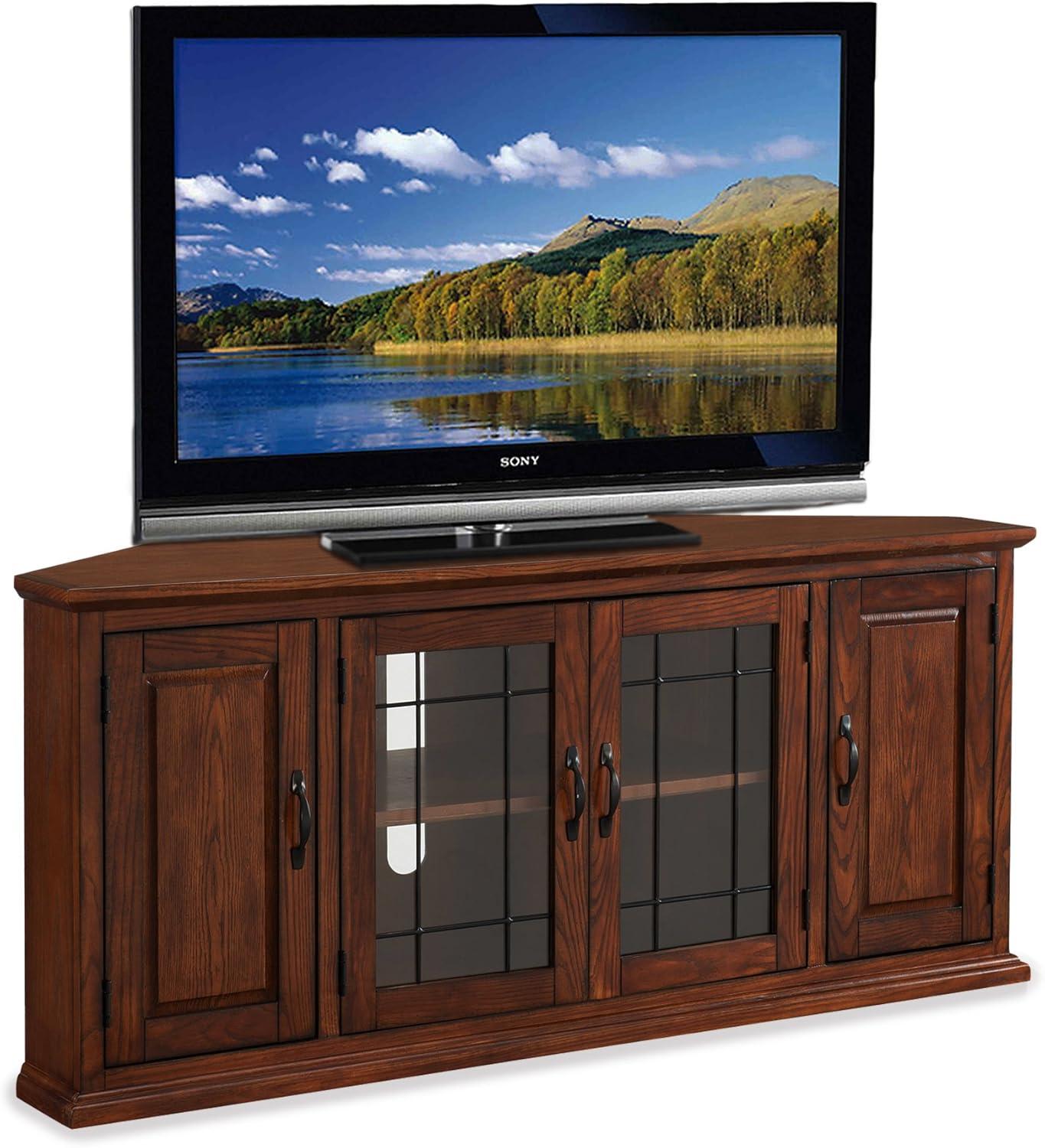image:imageLeick Home 82285 Mission Corner TV Stand Made from Solid Wood One Door and Adjustable Shelf for 50 TVs Mission OakBurnished Oak Black