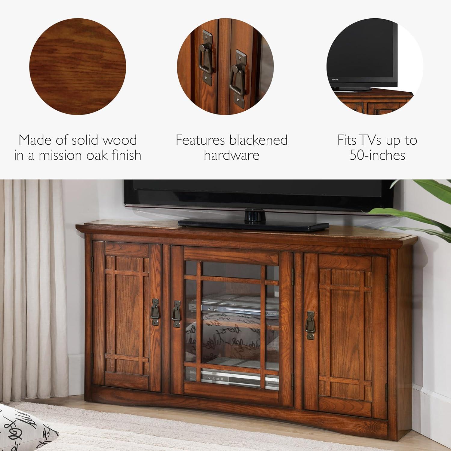 image:imageLeick Home 82285 Mission Corner TV Stand Made from Solid Wood One Door and Adjustable Shelf for 50 TVs Mission OakMission Oak Blackened