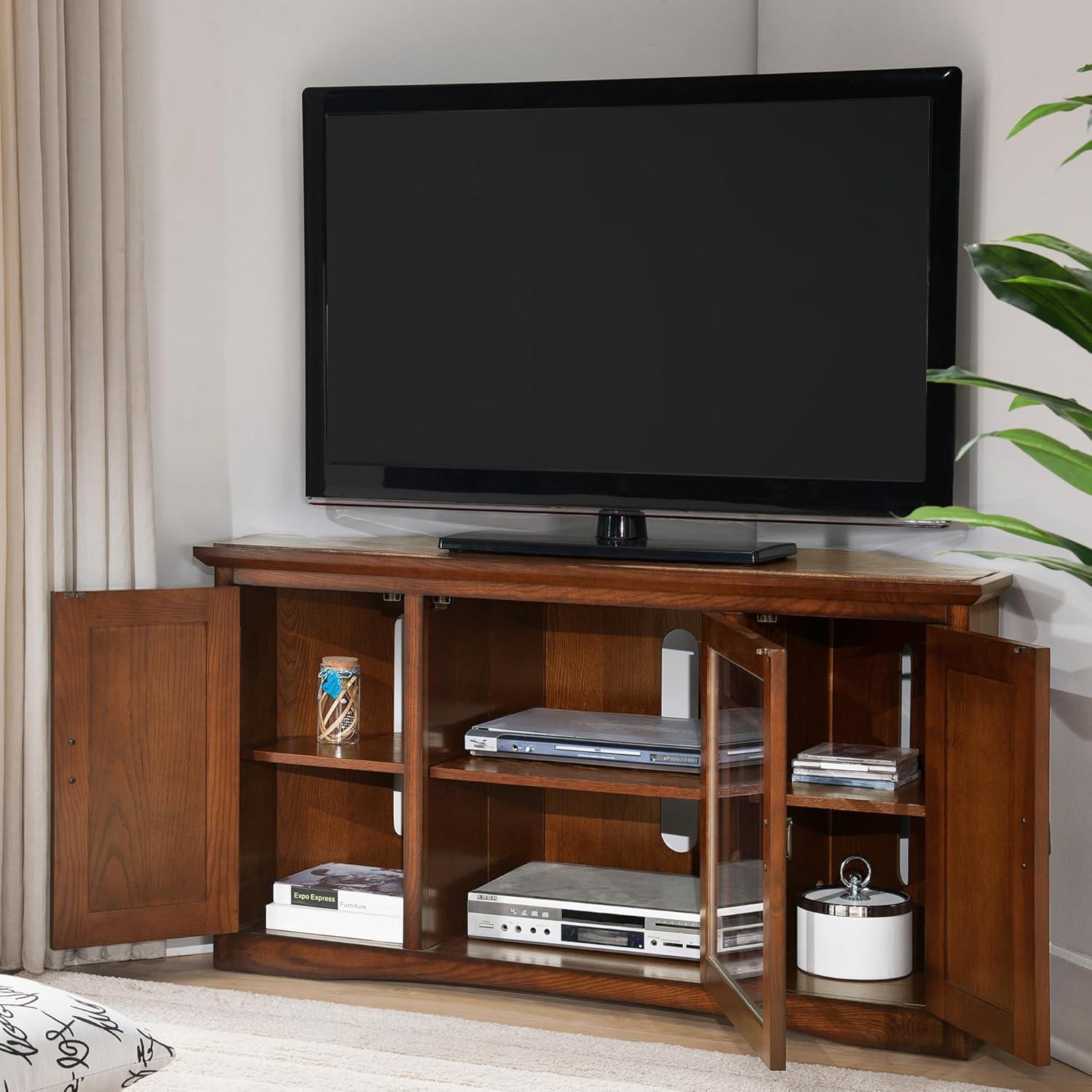 image:imageLeick Home 82285 Mission Corner TV Stand Made from Solid Wood One Door and Adjustable Shelf for 50 TVs Mission OakMission Oak Blackened