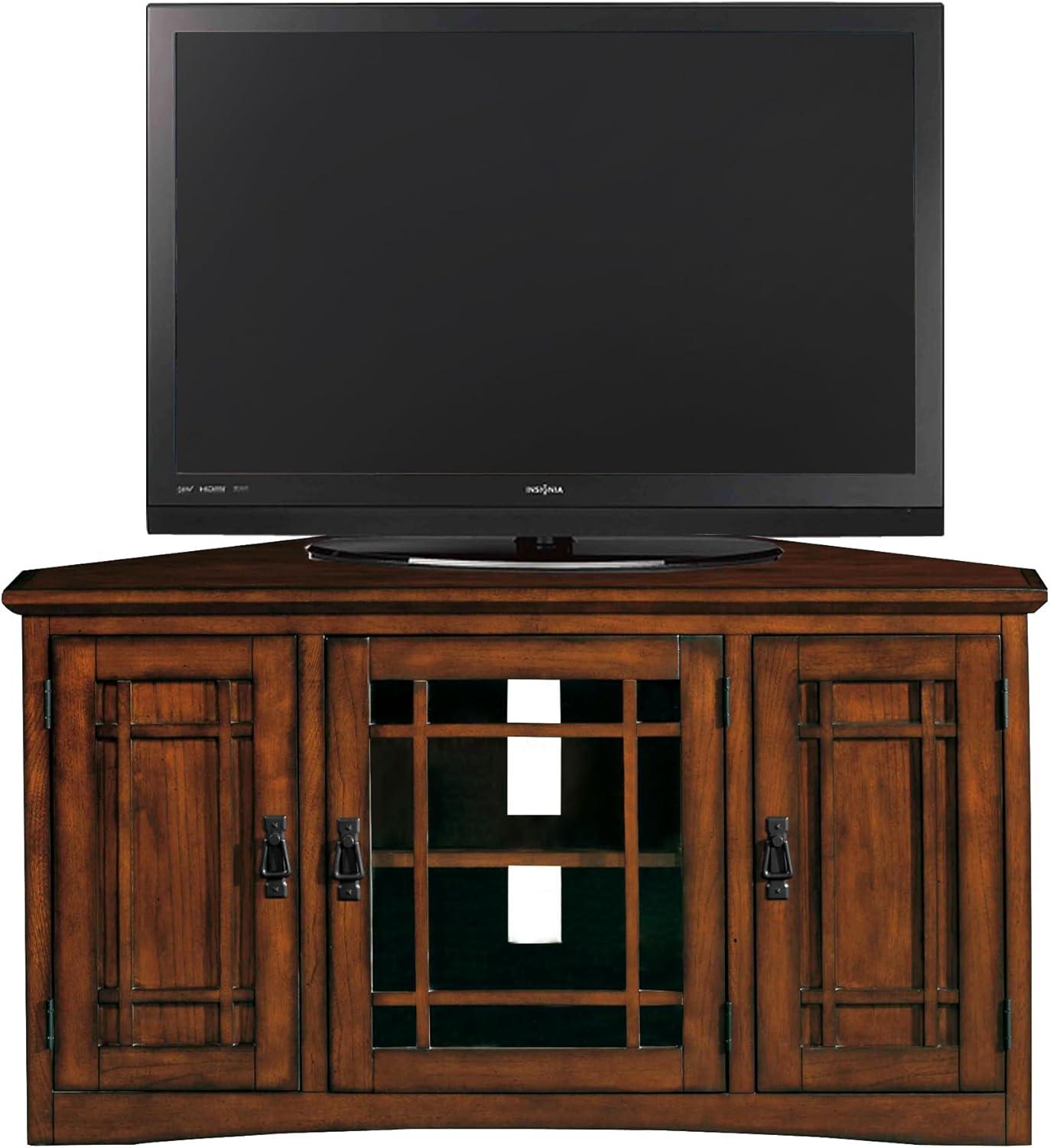 image:imageLeick Home 82285 Mission Corner TV Stand Made from Solid Wood One Door and Adjustable Shelf for 50 TVs Mission OakMission Oak Blackened