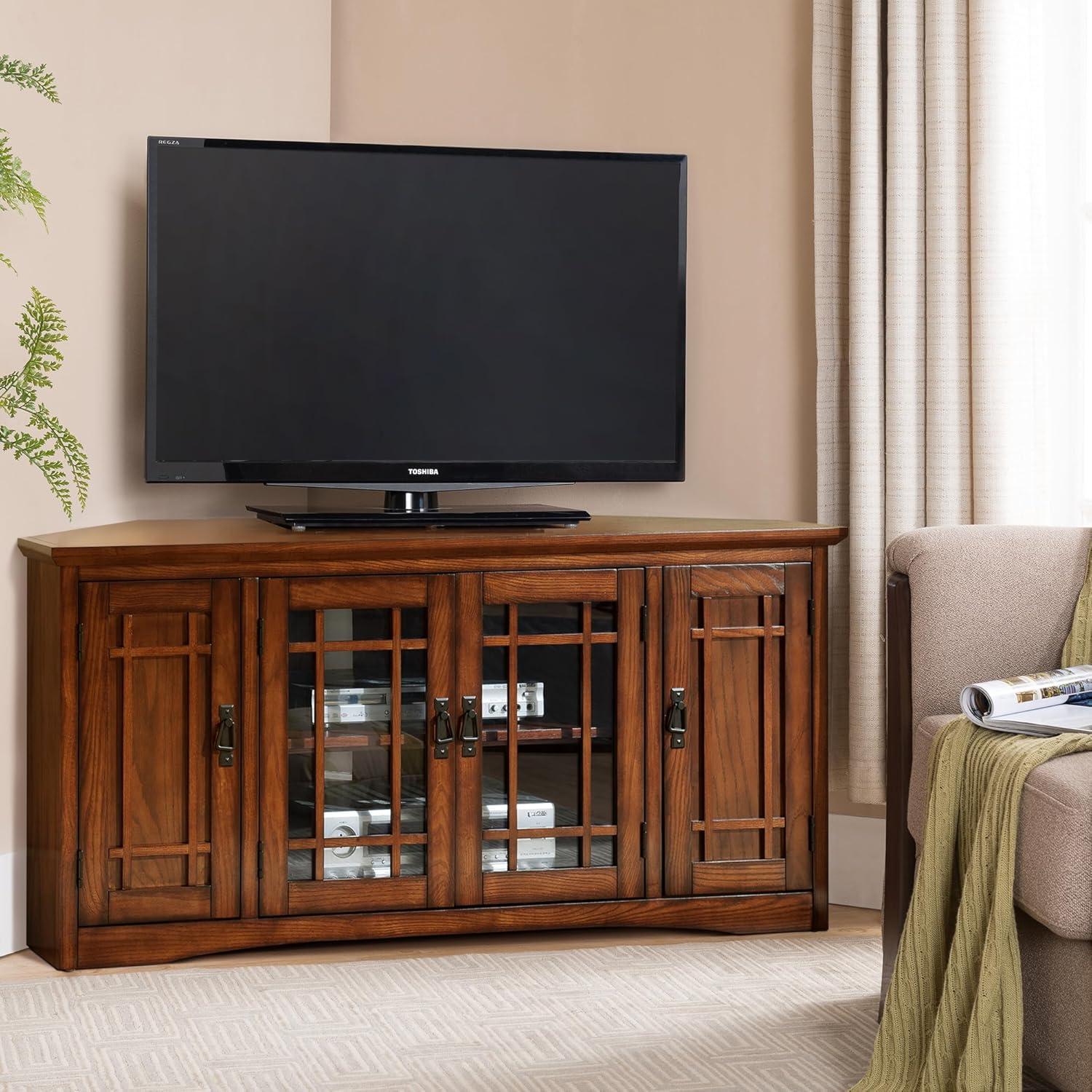 image:imageLeick Home 82285 Mission Corner TV Stand Made from Solid Wood One Door and Adjustable Shelf for 50 TVs Mission OakMission Oak Blackened